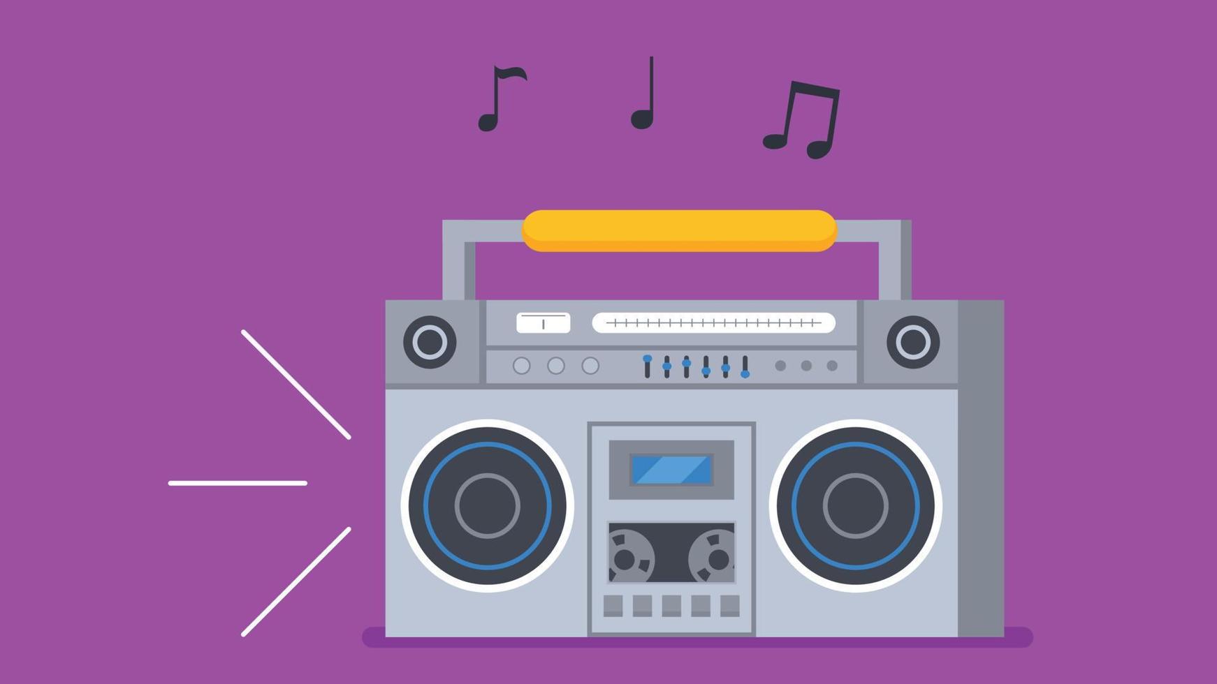 1742x980 Old fashioned music player, ghetto blaster boombox radio. Flat style cassette player and tape recorder vector illustration