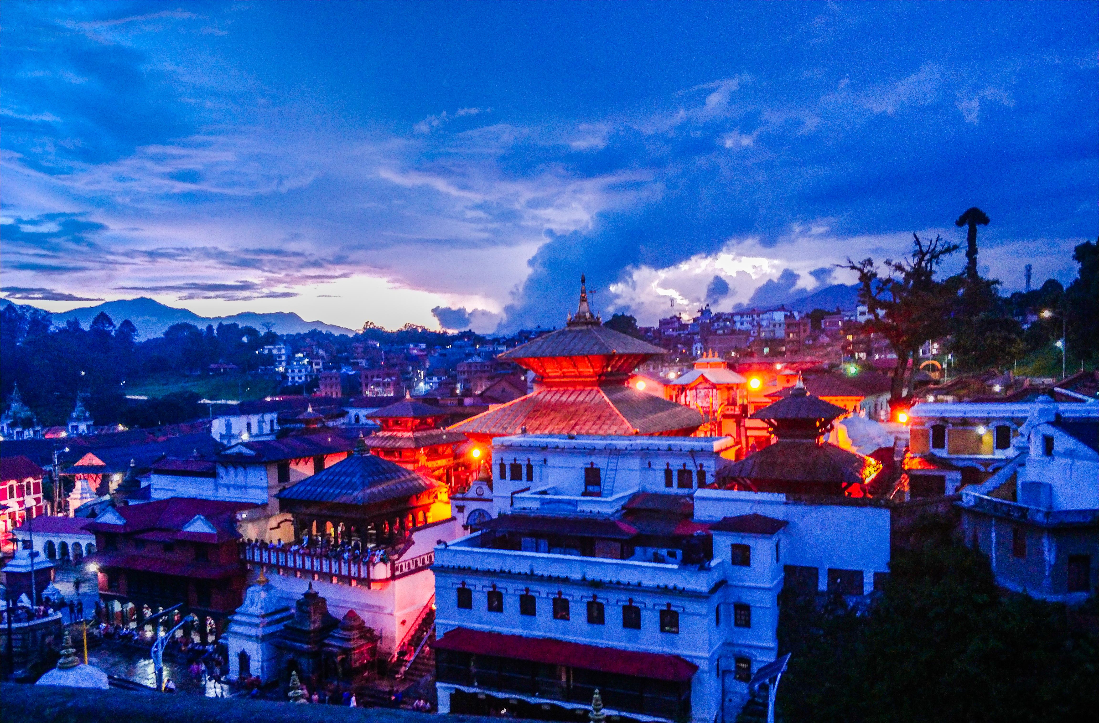 4608x3032 Free Image : nepal, temple, sky, landmark, town, city, tourist attraction, mountain range, tourism, evening, cityscape, hill station, night, winter, mount scenery, computer wallpaper, landscape, cloud, alps, mountain village 4608x3032