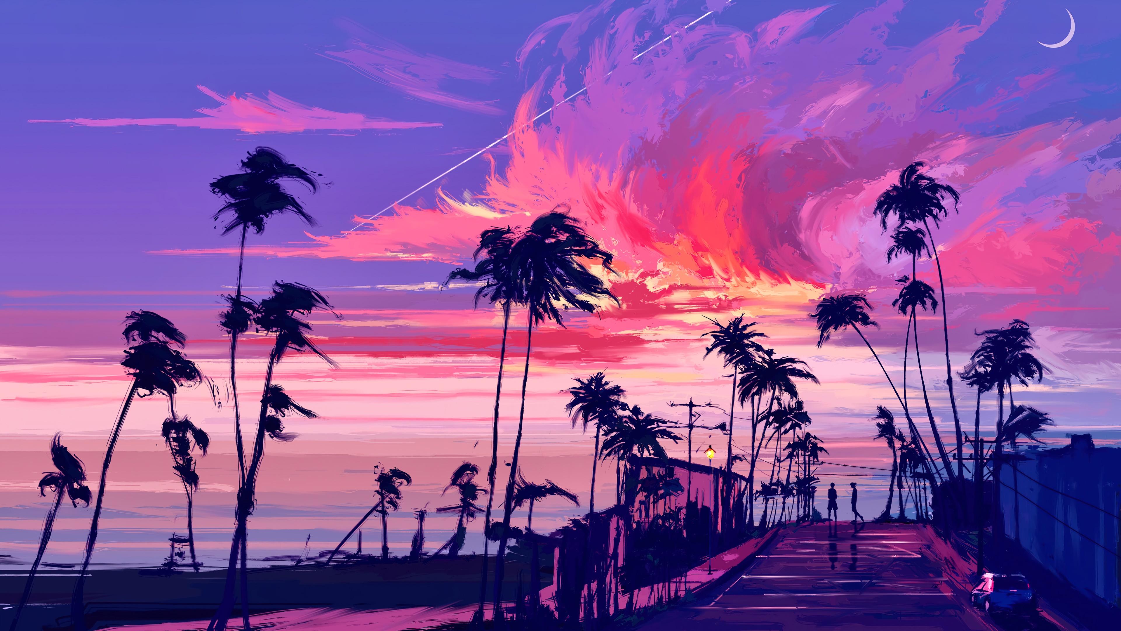 3840x2160 sunset, illustration, digital art, scenery, 4k Gallery HD Wallpaper
