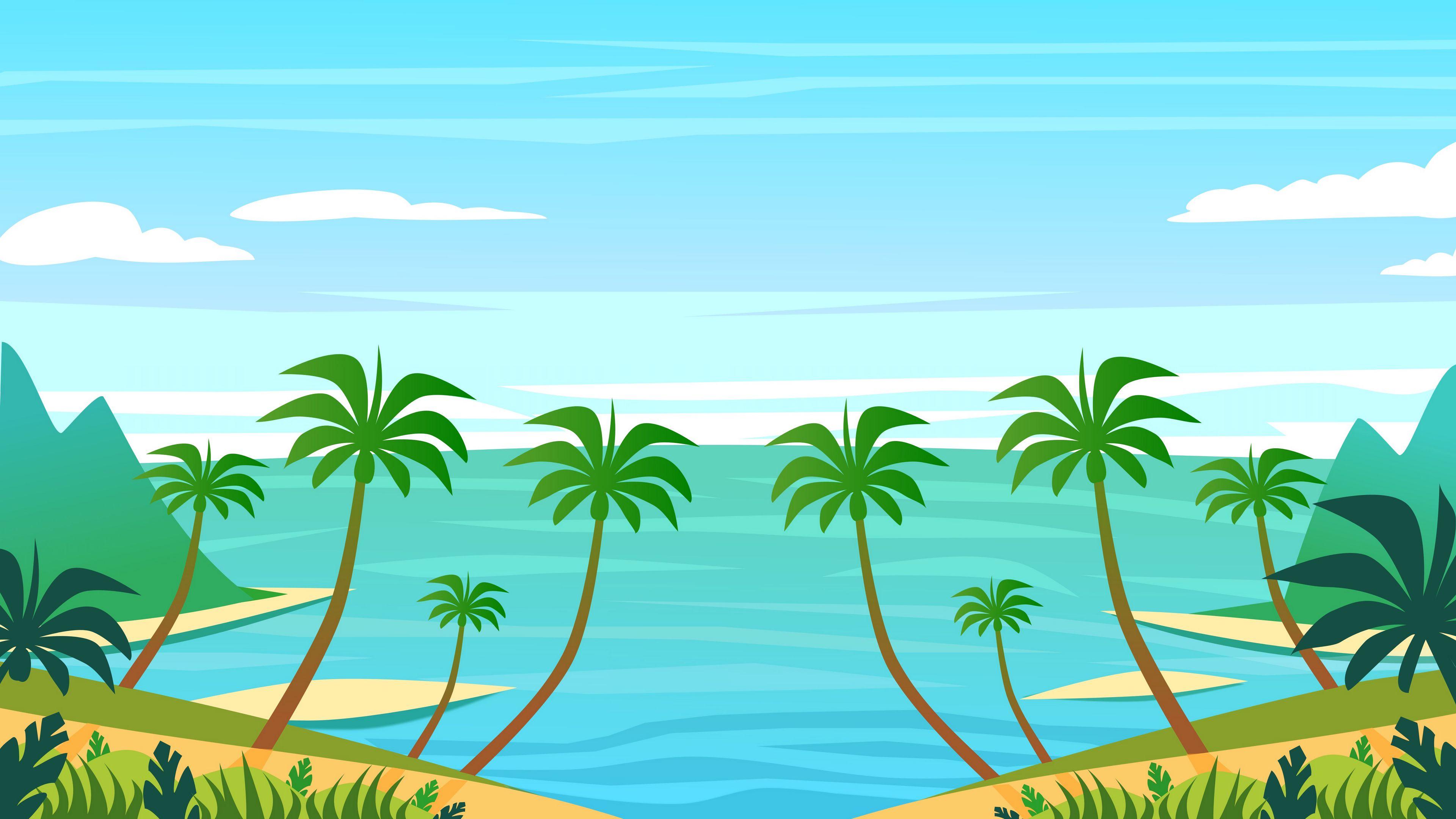 3840x2160 Wallpaper / palm, island, art, water, 4k free download