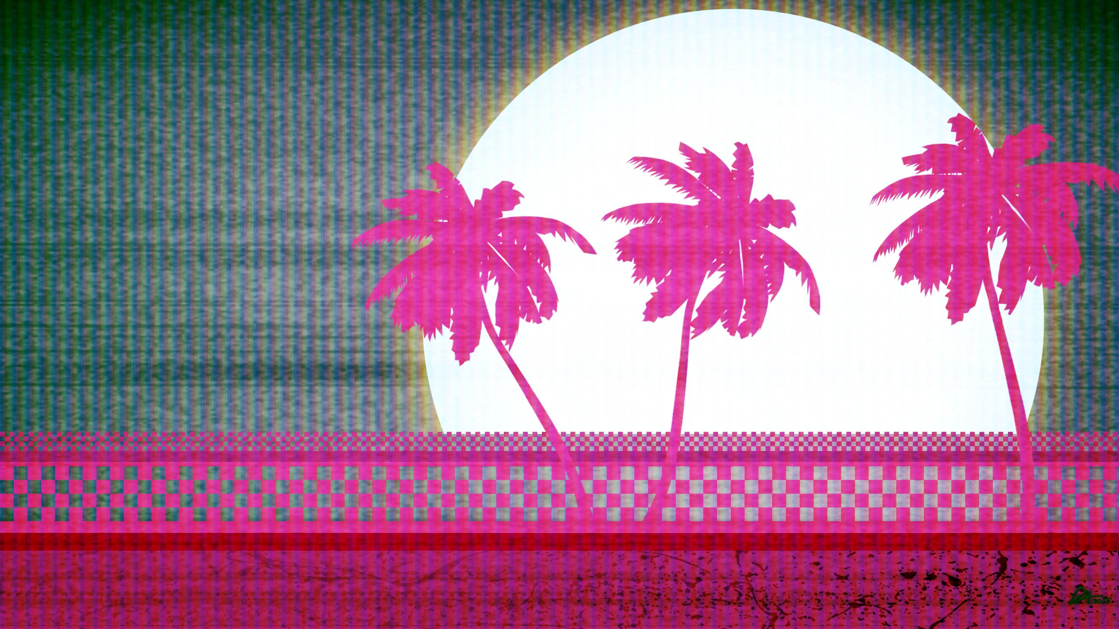3840x2160 Download Pink Palm Tree Outrun Wallpaper