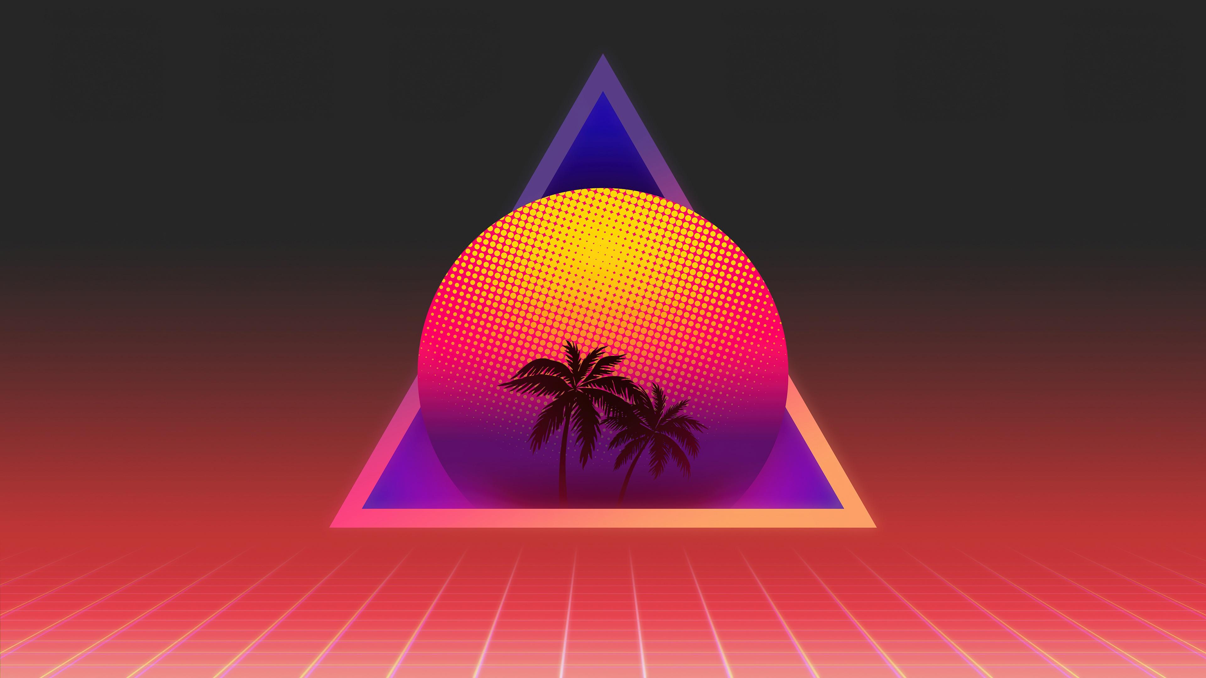 3840x2160 wallpaper, sunset, palm tree, digital art, synthwave, vaporwave, 4k, HD Gallery HD Wallpaper