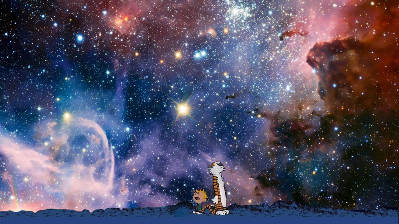 1365x768 Edited a new background onto one of the wallpaper of Calvin and Hobbes