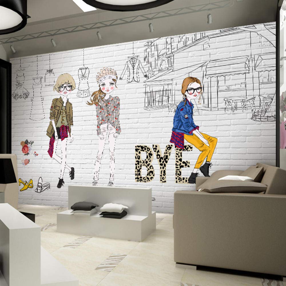 1000x1000 Custom Photo 3D Wallpaper Hand Painted Cartoon Clothing Shop Poster Mural Background Wall Decoration Painting Non Woven 3D Wallpaper, 400x280cm