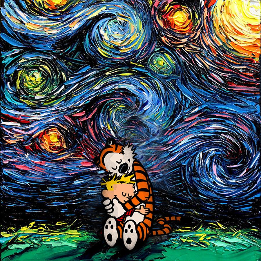 900x900 Calvin Hobbes Starry Night Digital Art