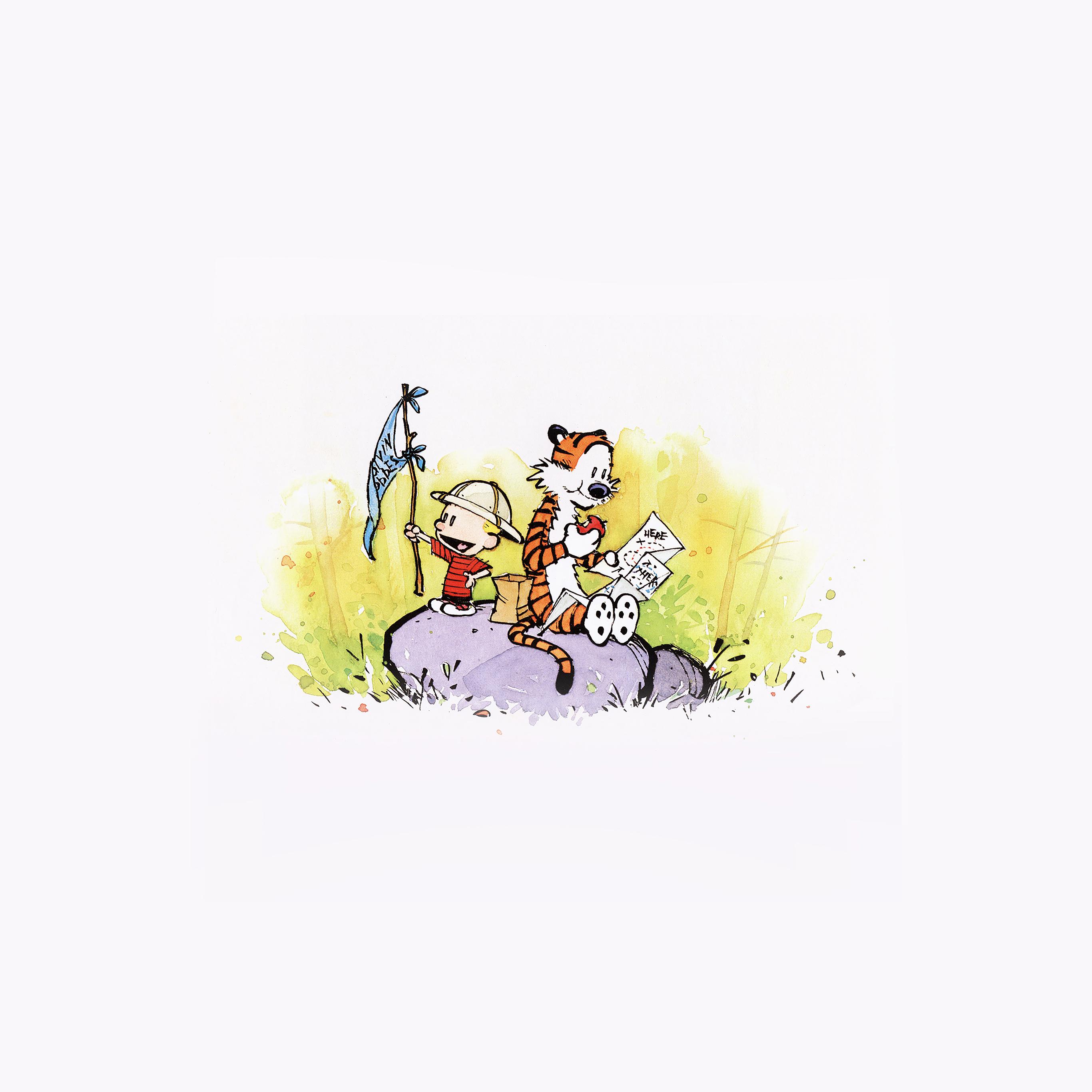 2732x2732 Android wallpaper. calvin and hobbes travel illust art