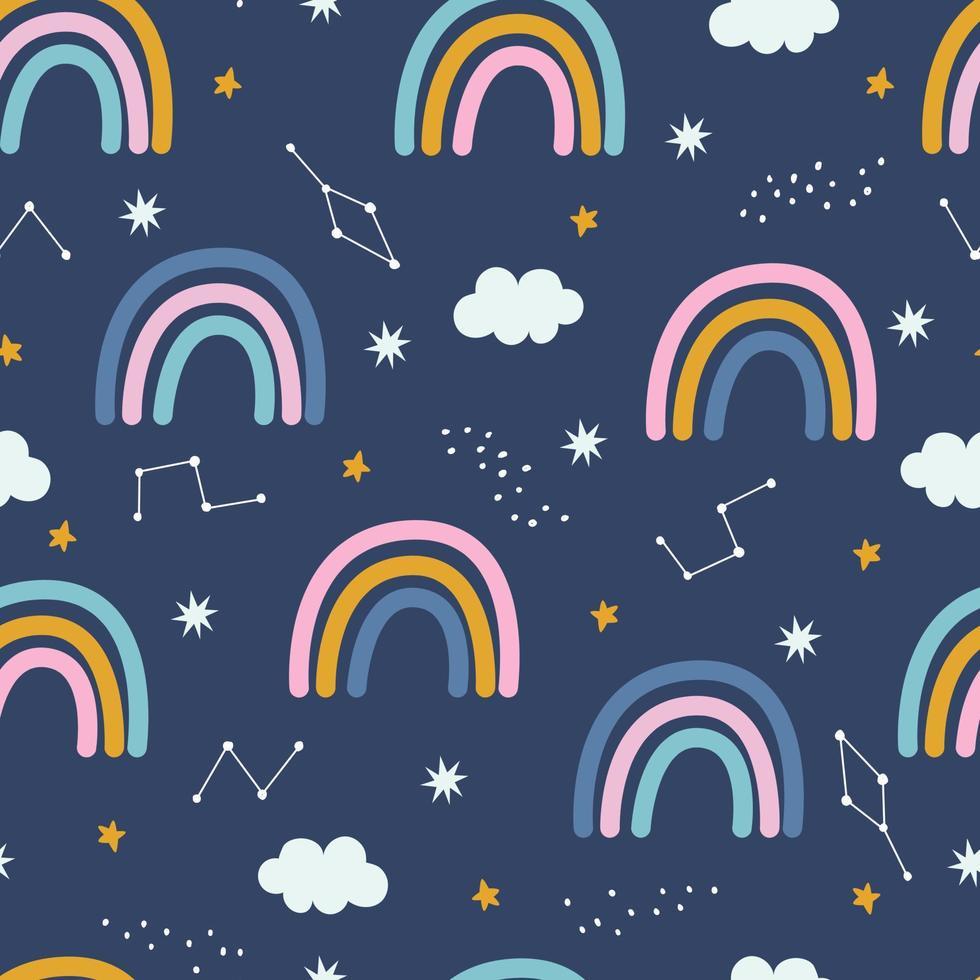 980x980 Seamless baby pattern rainbow with clouds On navy blue background, hand drawn, designed in a cartoon style. Used for prints, decorative wallpaper, baby clothes motifs, textiles Vector Illustration 4988524 Vector Art