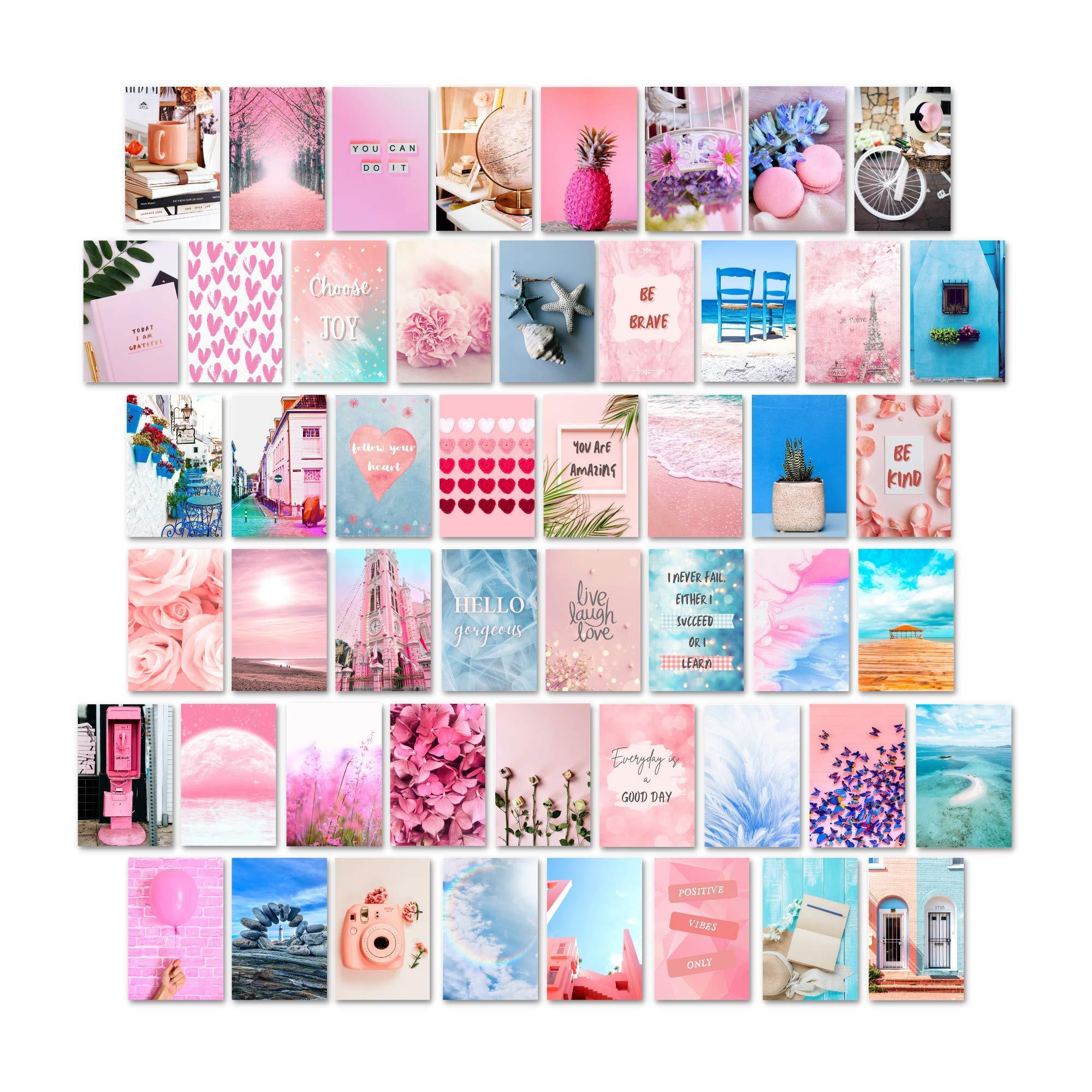 2000x2000 Koozto Wall Collage Kit, 50pcs 4x6 inches Pink and Blue Photo Prints, Cute Aesthetic Picture for Dorm College Wall Art Decorations, Trendy TikTok Room Decor Wallpaper for Teen Girl Bedroom, Pink, Blue