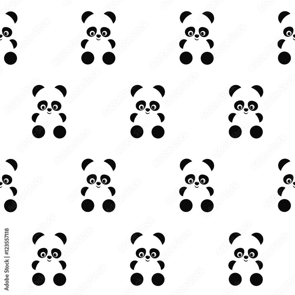 1000x1000 Panda seamless pattern on white background. Cute design for print on baby's clothes, textile, wallpaper, fabric. Vector background with smiling baby animal panda. Simple child style illustration. Stock Vector