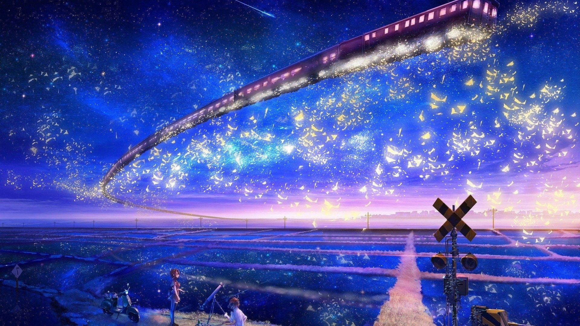 Sunset Night Sky Starry Sky Stars Anime Art HD 4K Wallpaper #8.2940