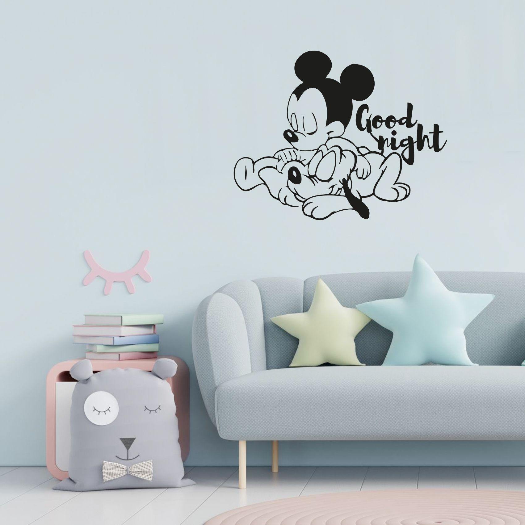 1700x1700 Good Night Time Quotes Cute Baby Mickey Mouse And Goofy Sleeping Vinyl Design Wall Sticker Art Decal Boys Girls Kids Room Bedroom Nursery KinderHome Decor Stickers Decoration Size (6x10 inch)
