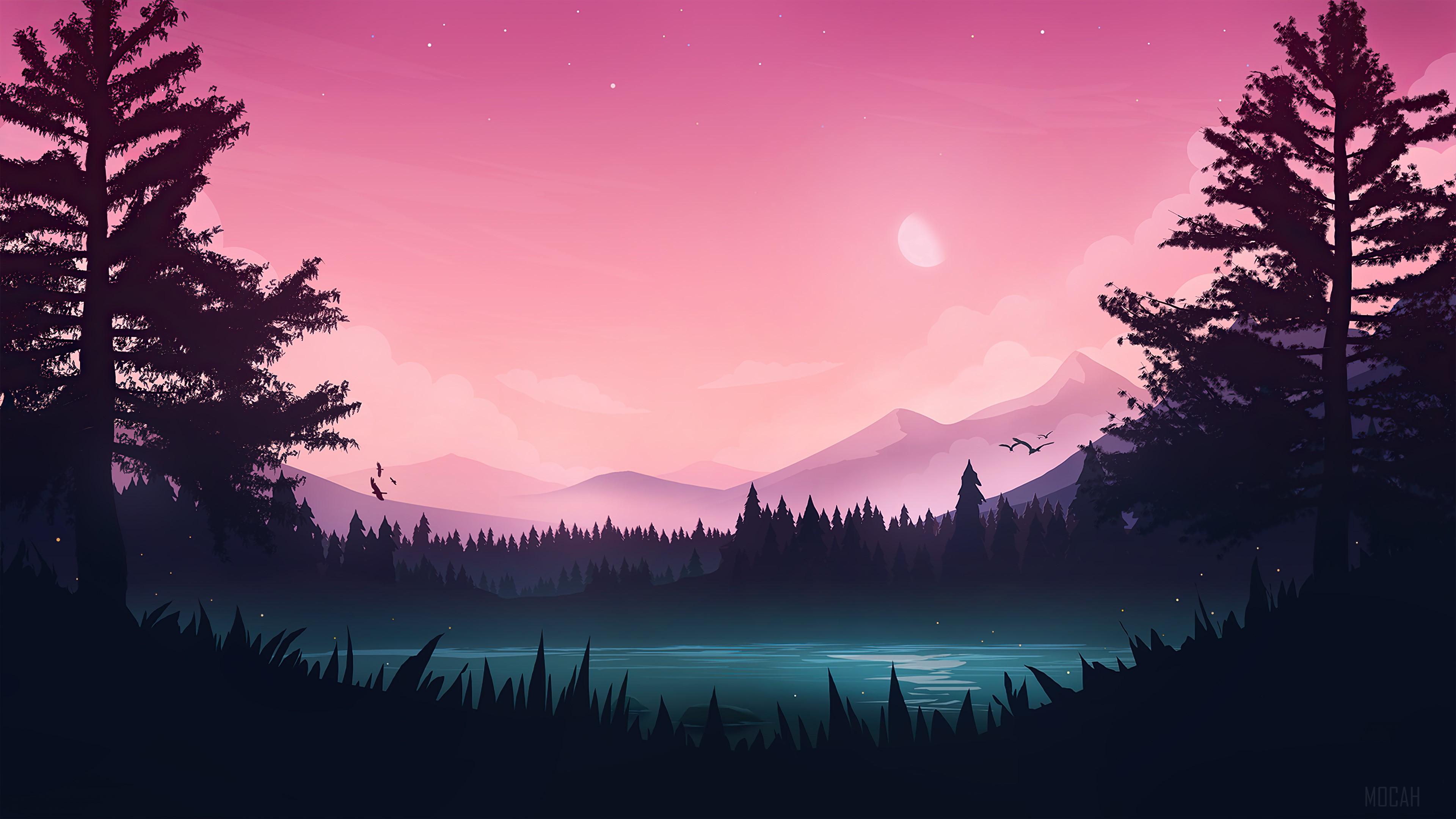 3840x2160 Digital Art, Nature, Minimalist, Minimalism, Simple, Scenery, Silhouette 4k Gallery HD Wallpaper