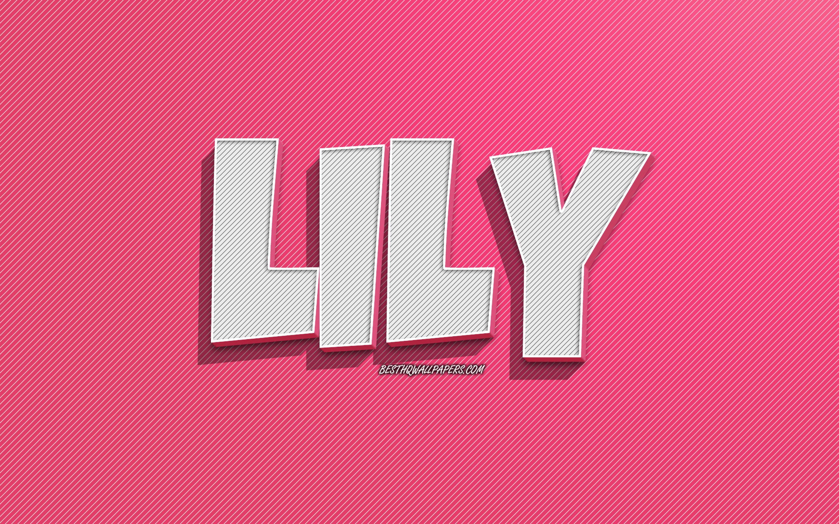2880x1800 Download wallpaper Lily, pink lines background, wallpaper with names, Lily name, female names, Lily greeting card, line art, picture with Lily name for desktop with resolution 2880x1800. High Quality HD picture wallpaper