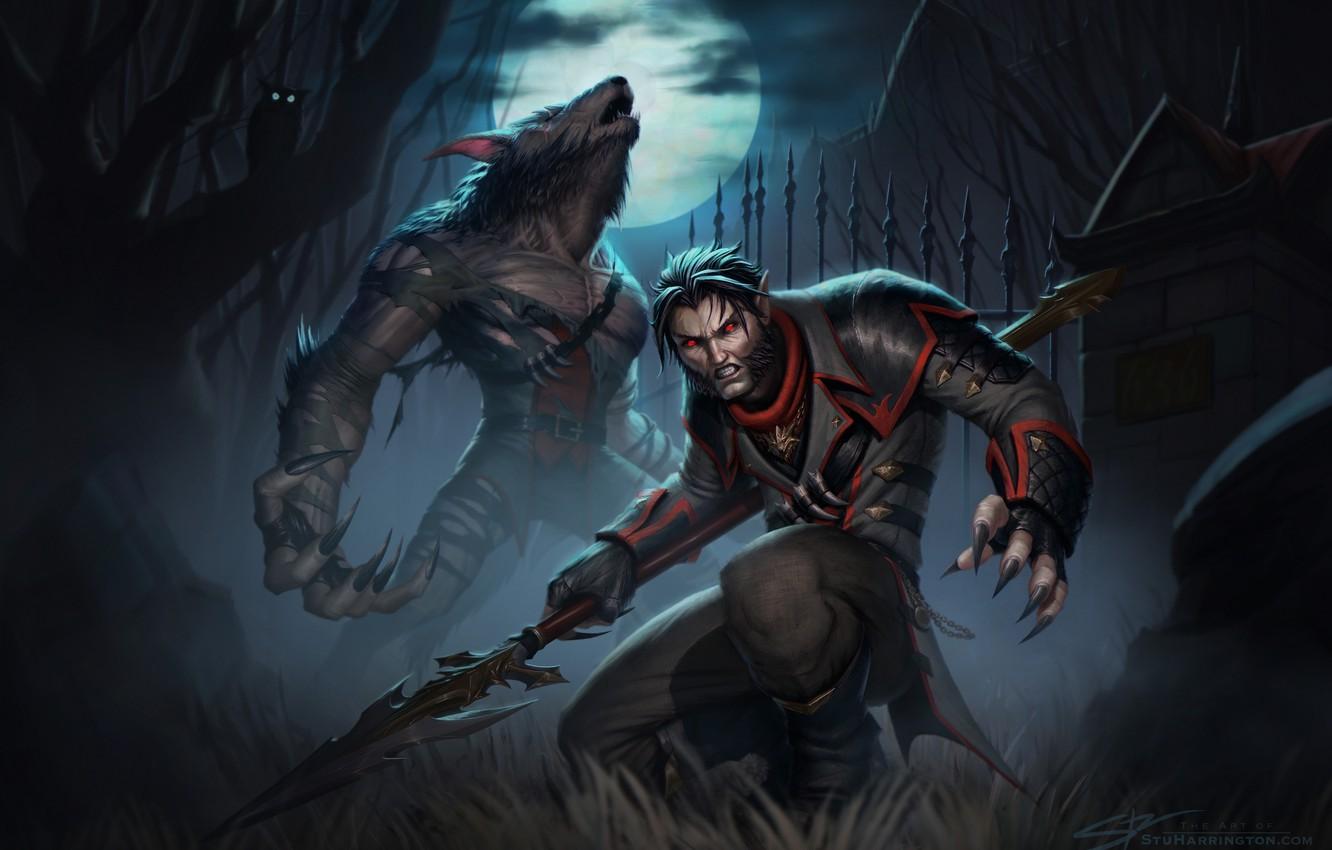 1332x850 Wallpaper night, monster, wolf, werewolf, smite, cu chulainn, The Beast Within image for desktop, section игры
