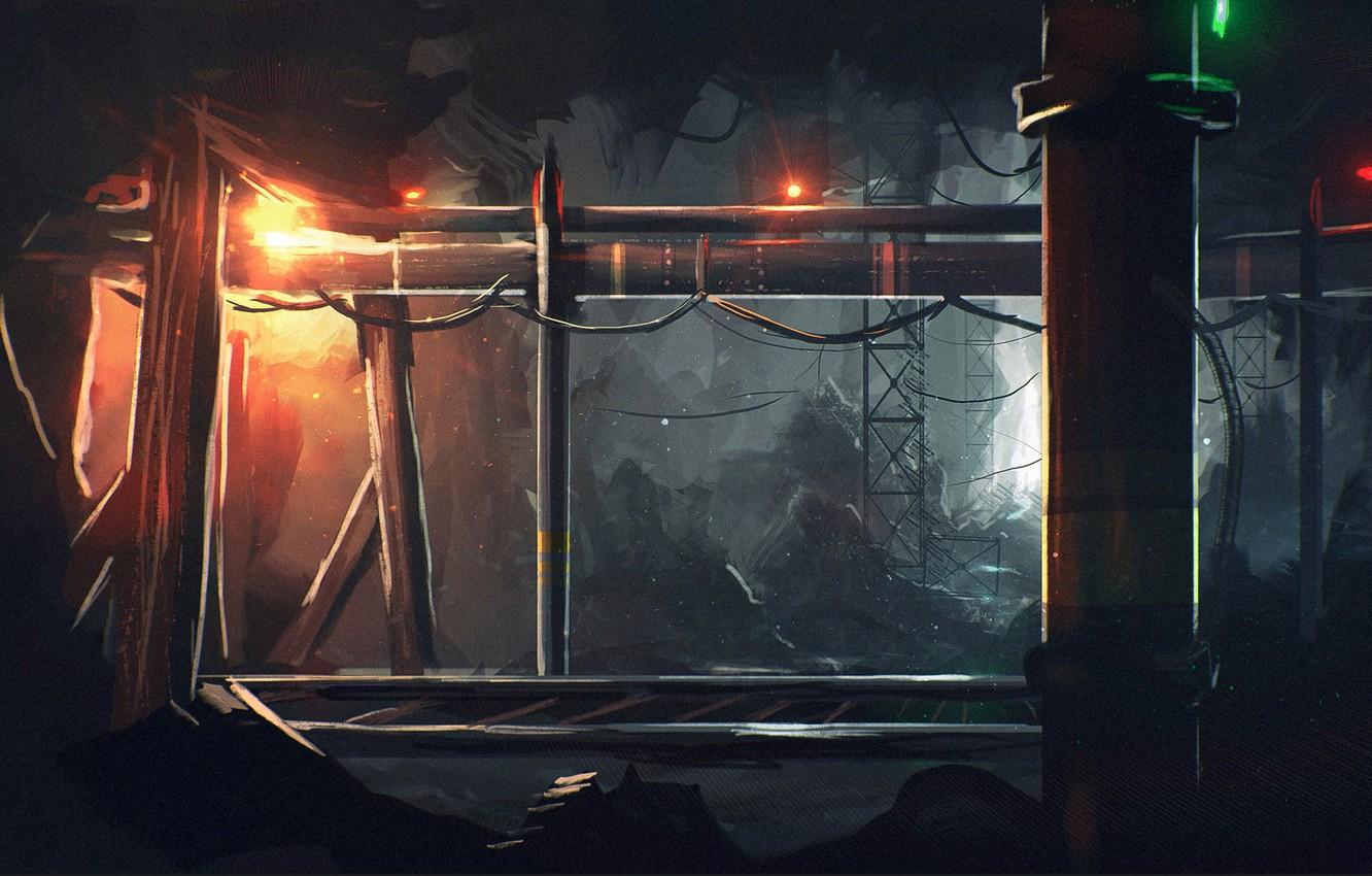 1332x850 Wallpaper light, pipe, dark, art, mine image for desktop, section живопись