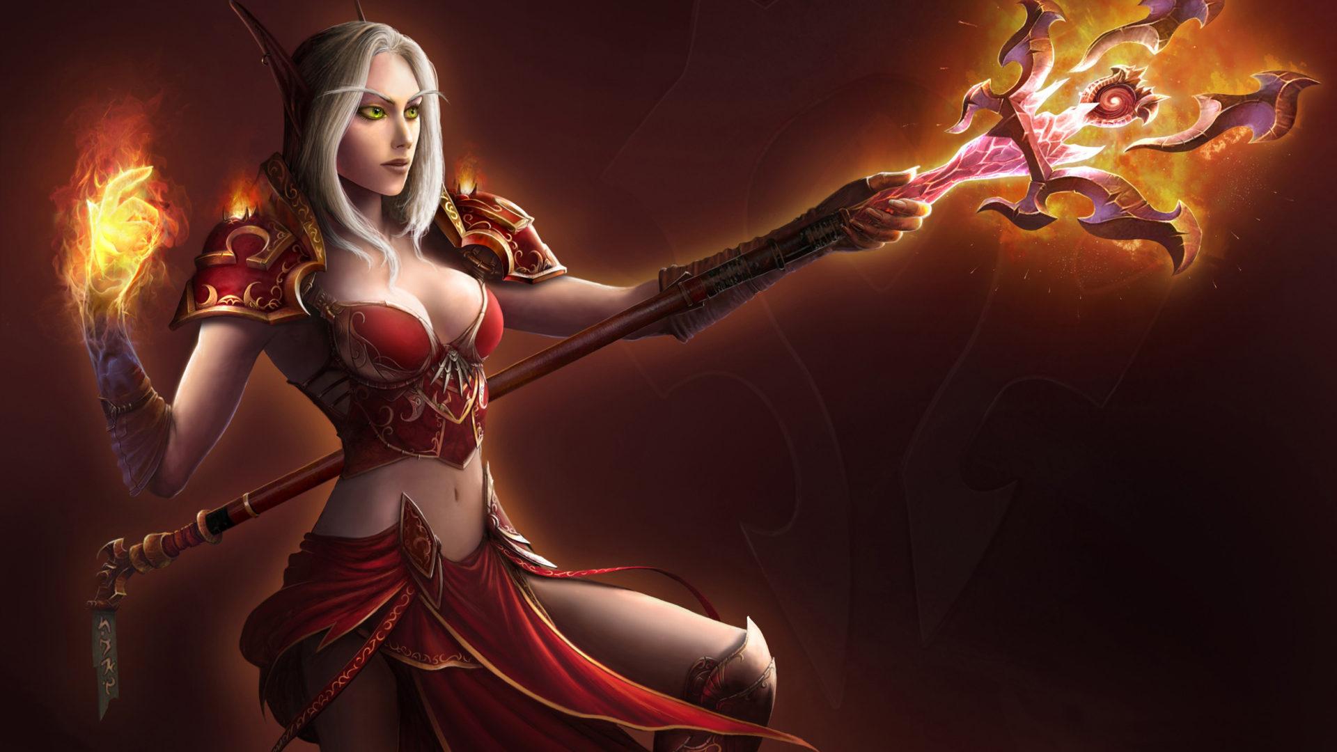 1920x1080 World Of Warcraft Playing, blue Women In Red, magic Fire, hd Wallpaper :