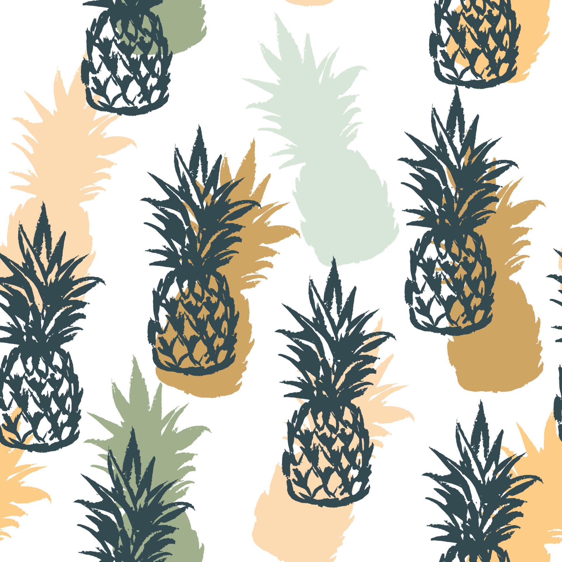 1920x1920 Tropical pineapple colorful seamless pattern. Summer design with hand drawn sketch elements. Vector illustration in pastel colors