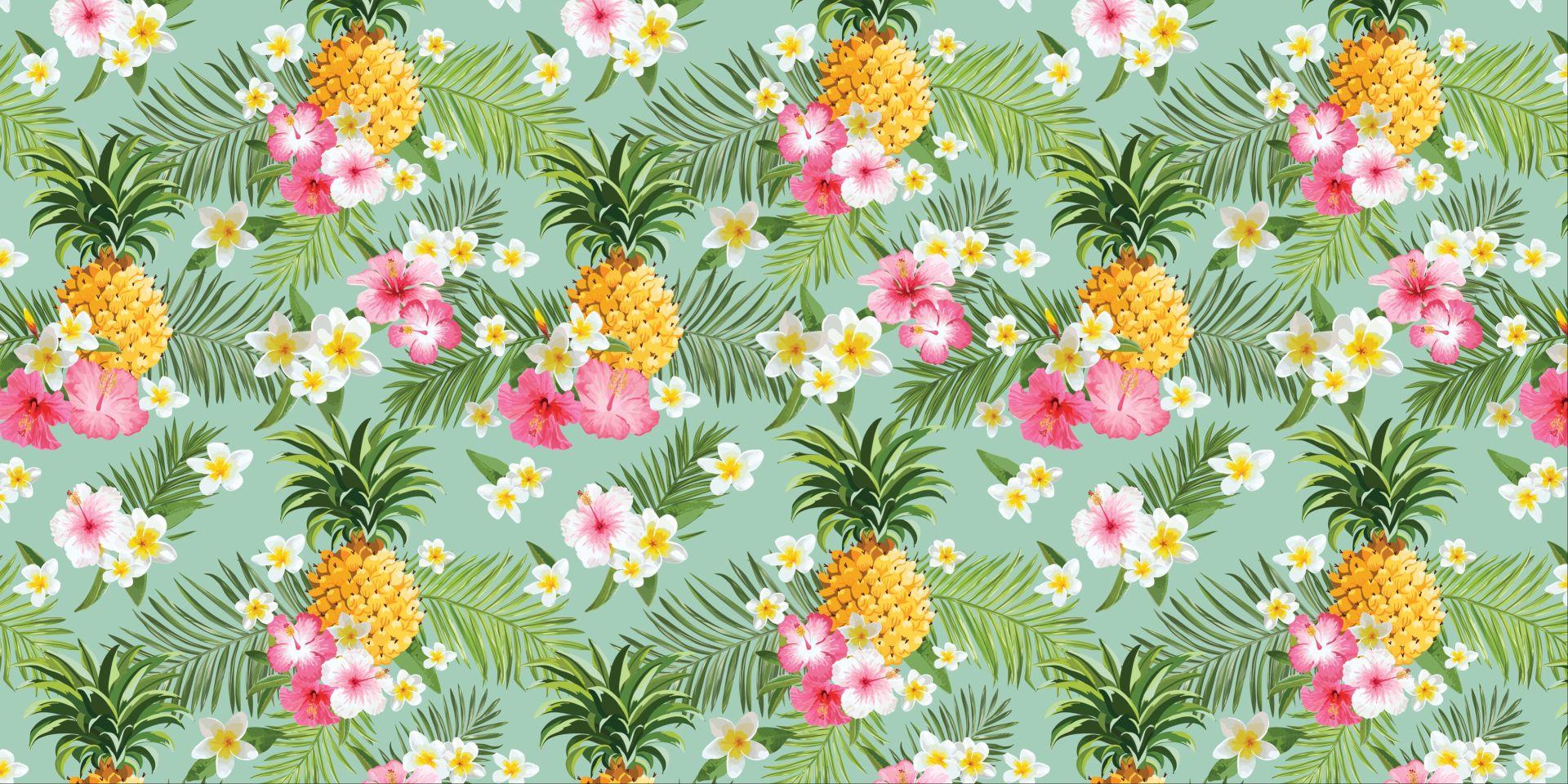 1920x960 Tropical flowers and pineapple
