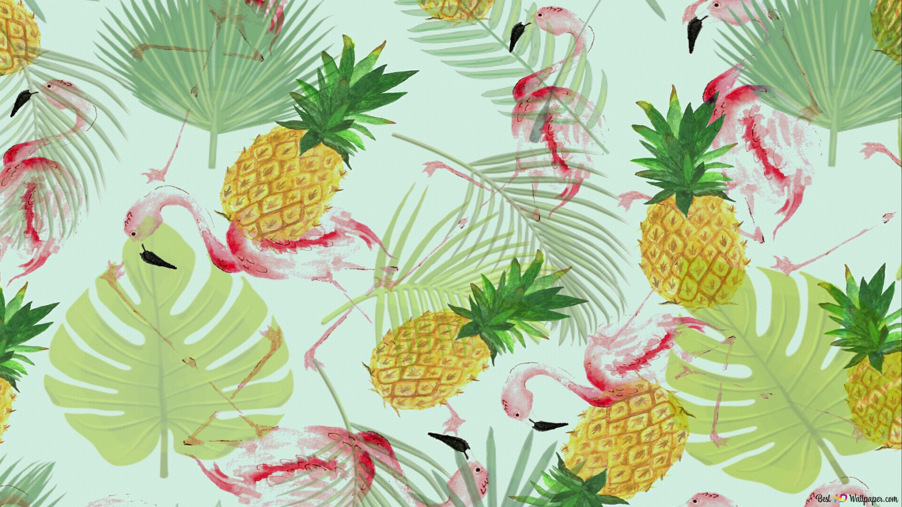 2880x1620 collage of flanges palm trees and pineapples 2K wallpaper download