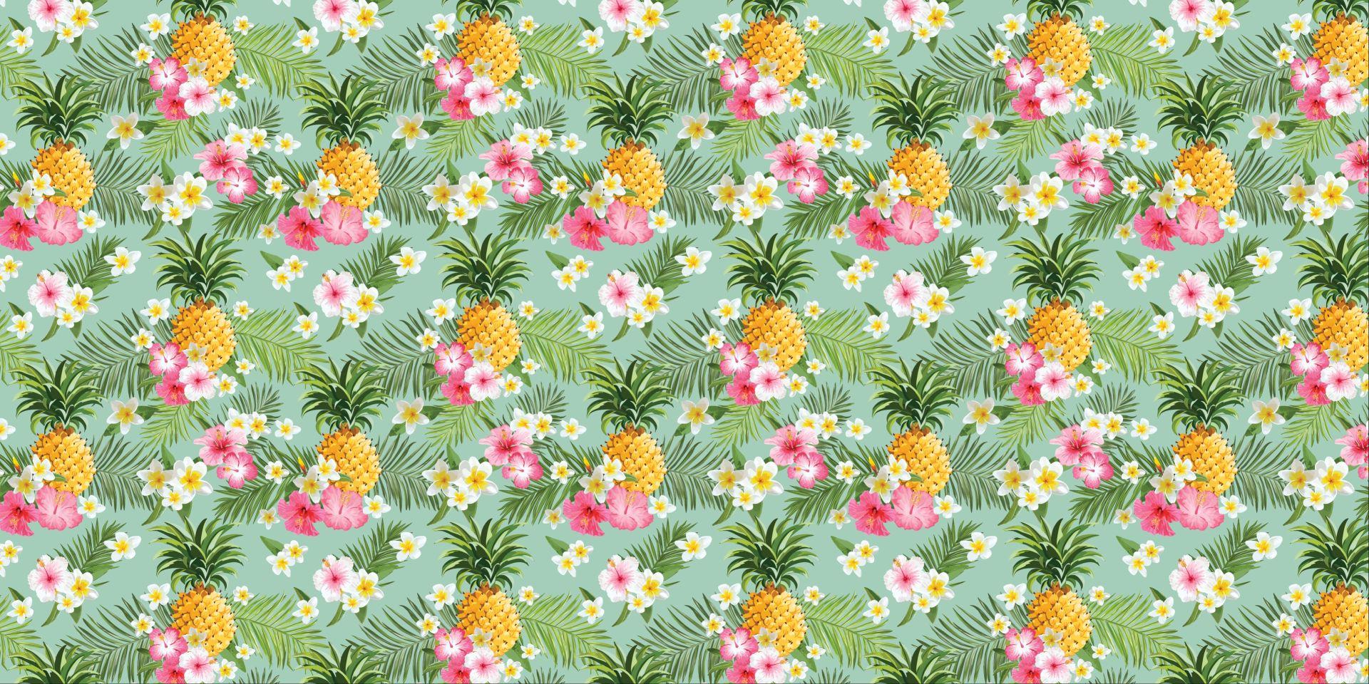 1920x960 Tropical flowers and pineapple