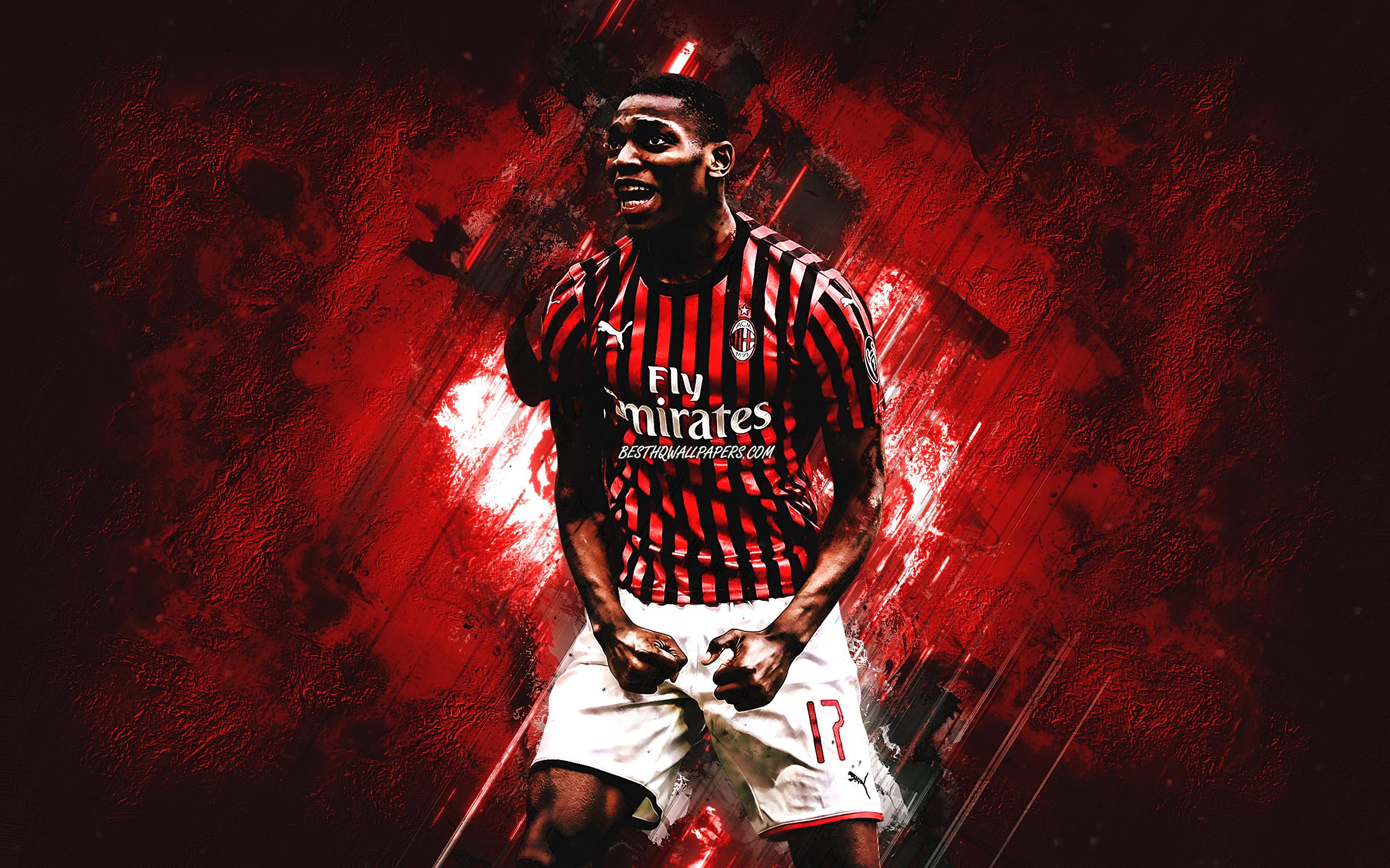2880x1800 Download wallpaper Rafael Leao, AC Milan, Portuguese soccer player, portrait, Serie A, Italy, football, red stone background for desktop with resolution 2880x1800. High Quality HD picture wallpaper