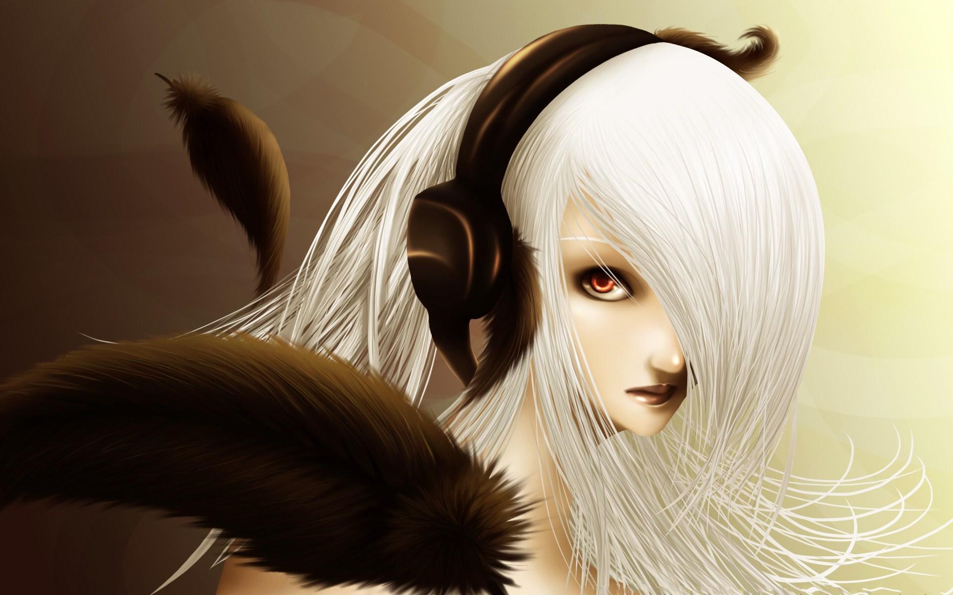 Wallpaper white hair, anime girl, vampire, original desktop wallpaper, hd  image, picture, background, 8ef119