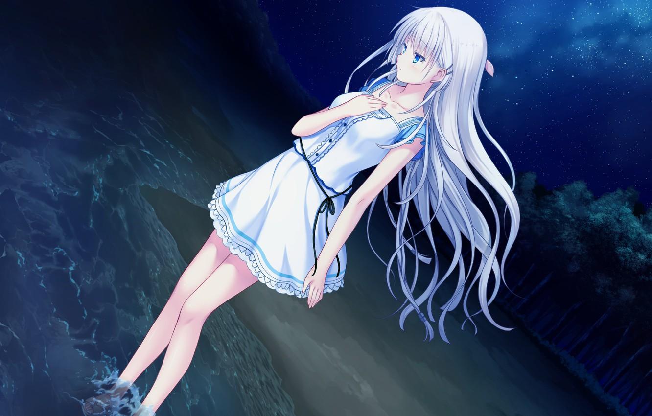 1332x850 Wallpaper girl, night, white hair, Summer Pockets image for desktop, section прочее