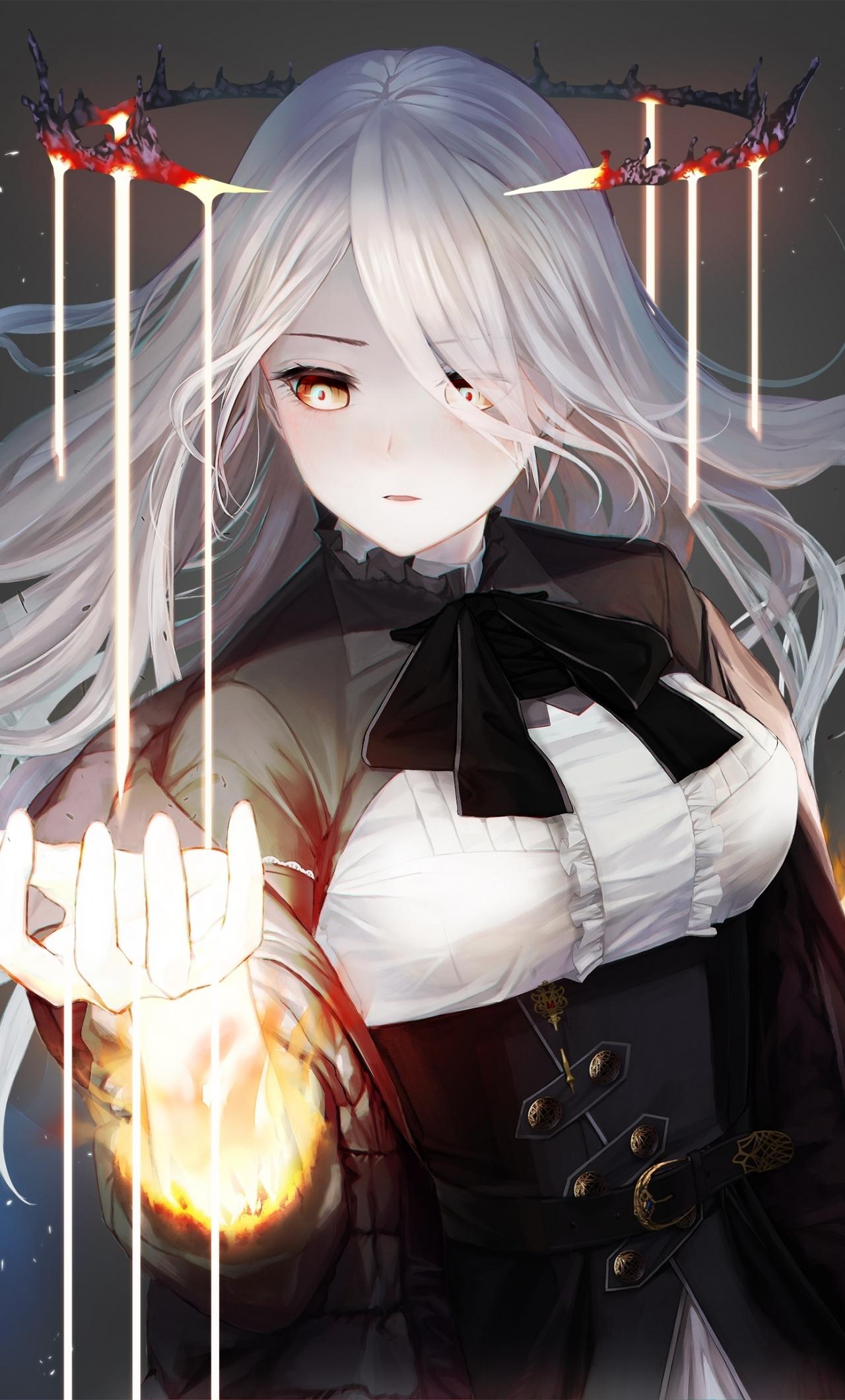 1280x2120 Download wallpaper 1280x2120 anime girl, crown, white hair, art, iphone 6 plus, 1280x2120 HD background, 24854