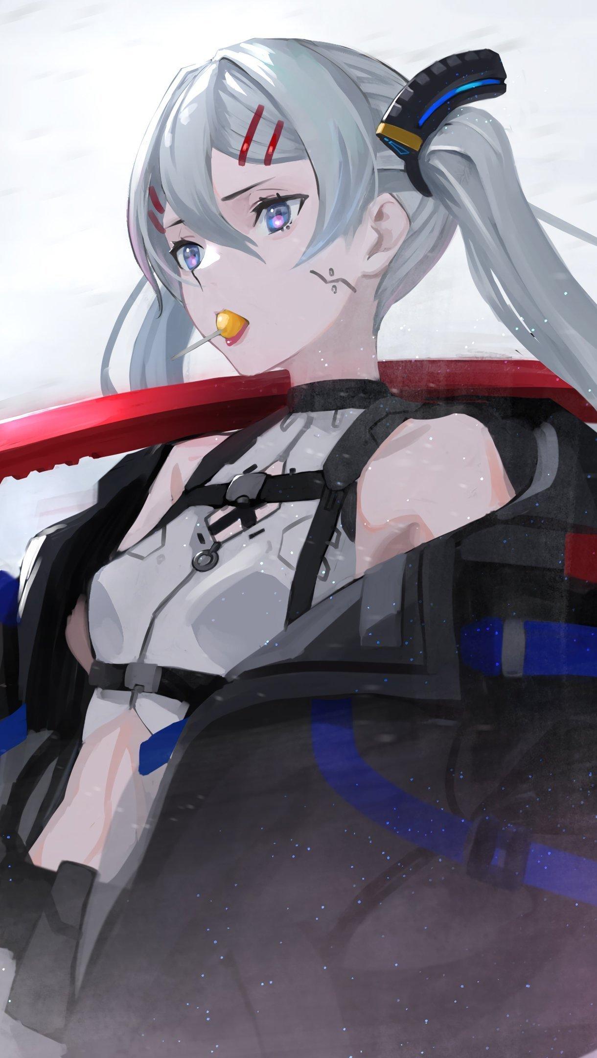 1220x2160 Anime girl white hair with katana Wallpaper 4k Ultra HD