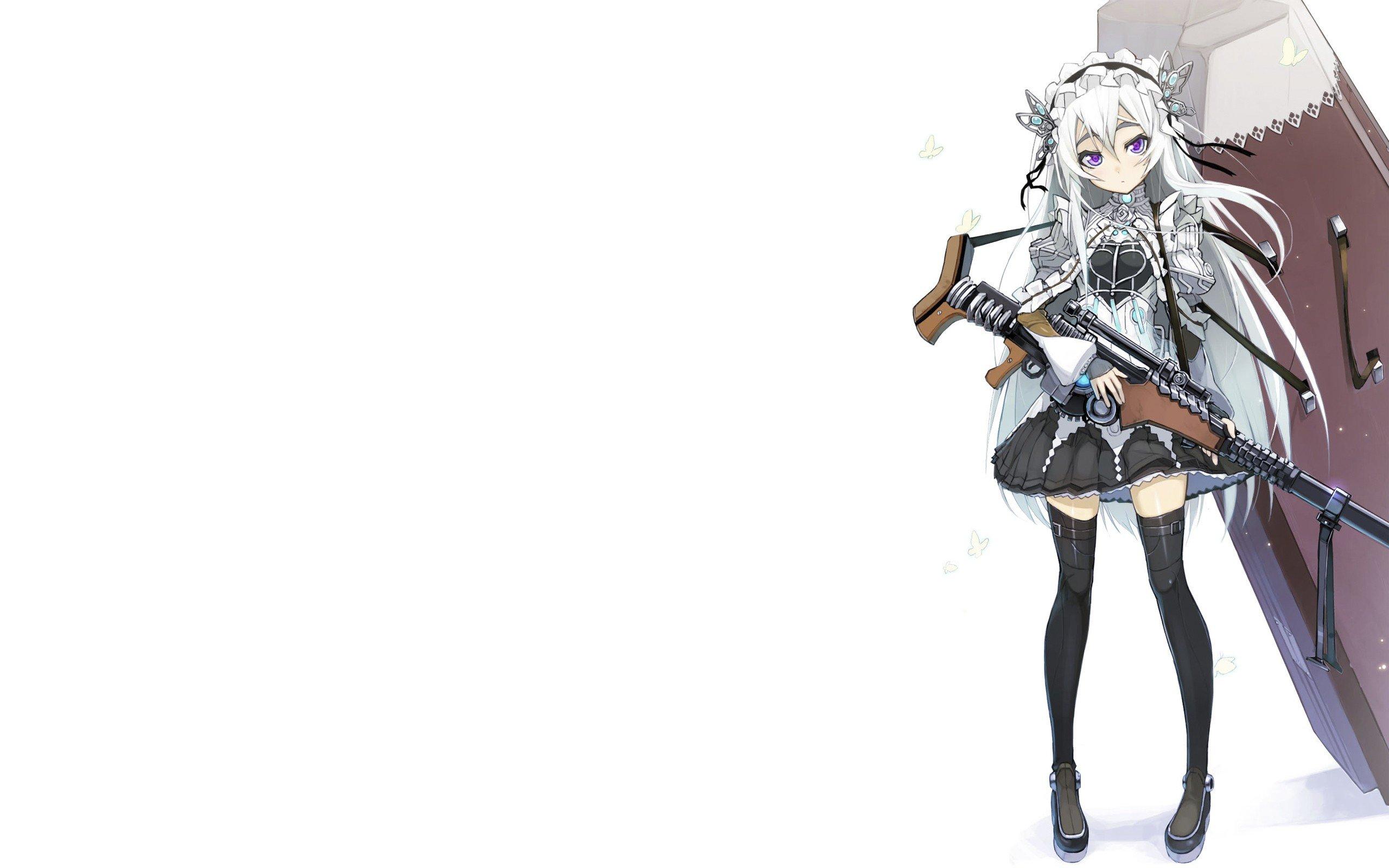 2560x1600 rifles, Guns, Dress, Long, Hair, Coffin, White, Hair, Purple, Eyes, Anime, Girls Wallpaper HD / Desktop and Mobile Background