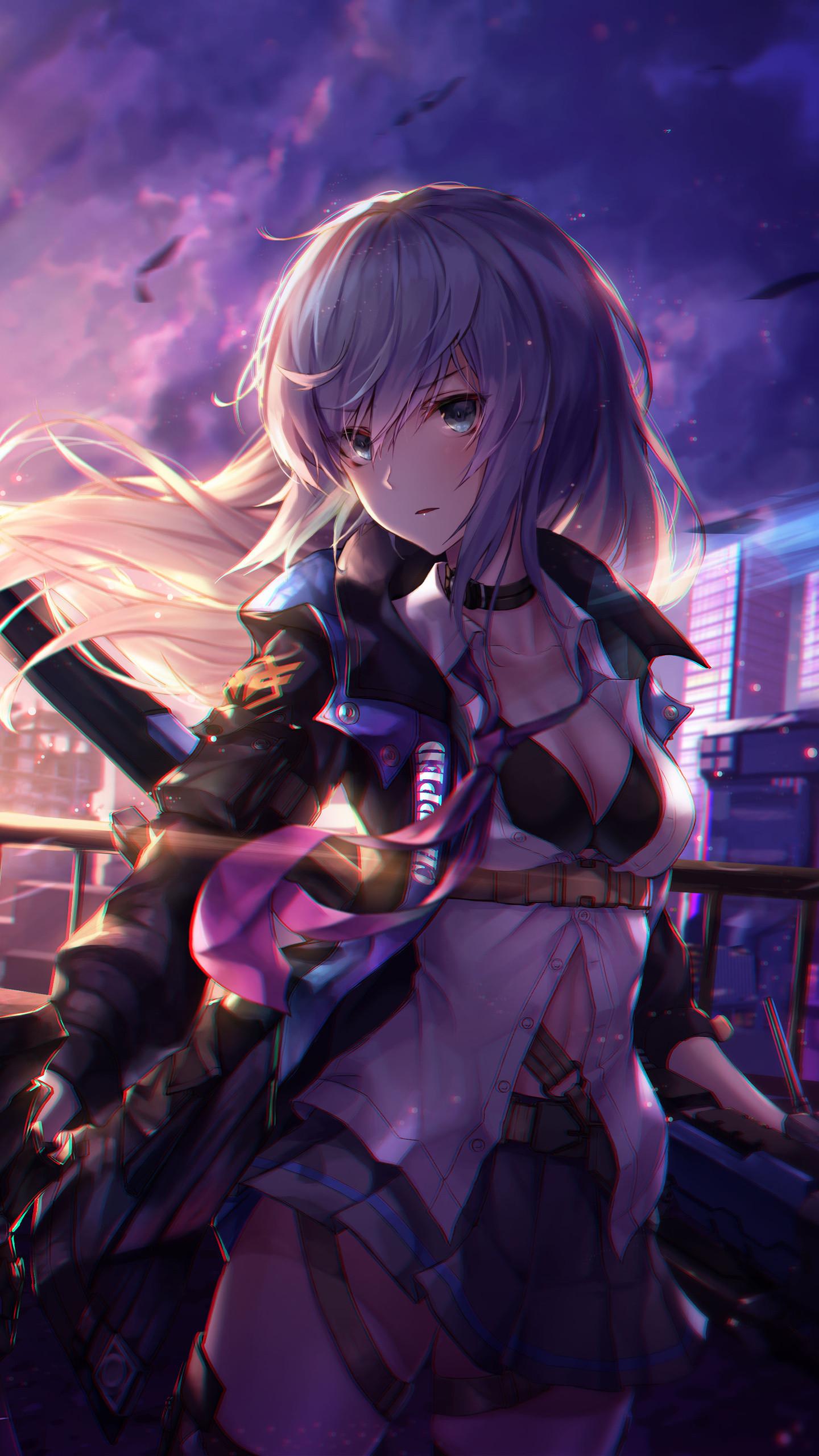1440x2560 Anime Girl White Hairs Green Eyes 5k Samsung Galaxy S S7 , Google Pixel XL , Nexus 6P , LG G5 HD 4k Wallpaper, Image, Background, Photo and Picture