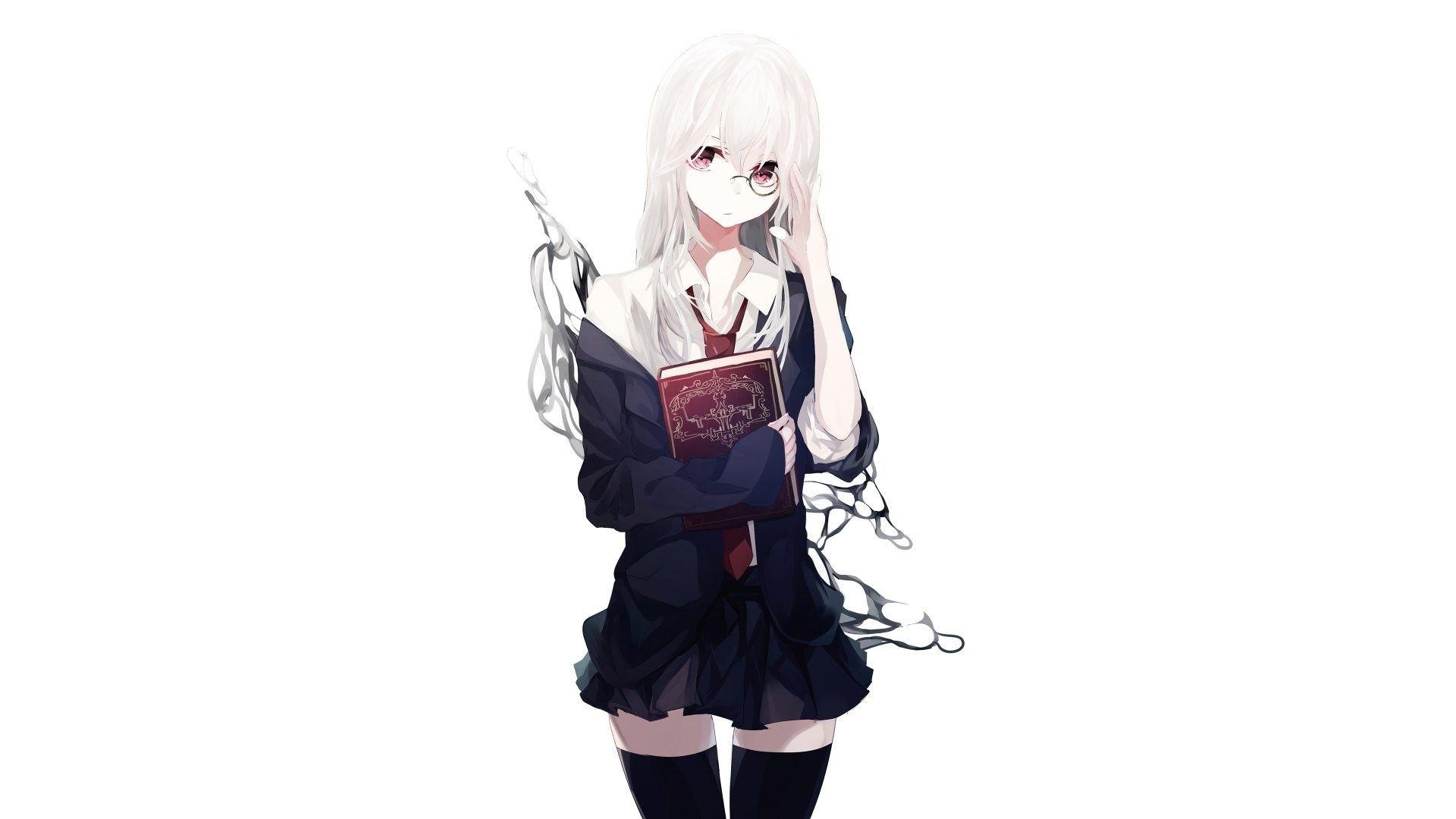 1920x1080 White Hair Anime Girl Wallpaper