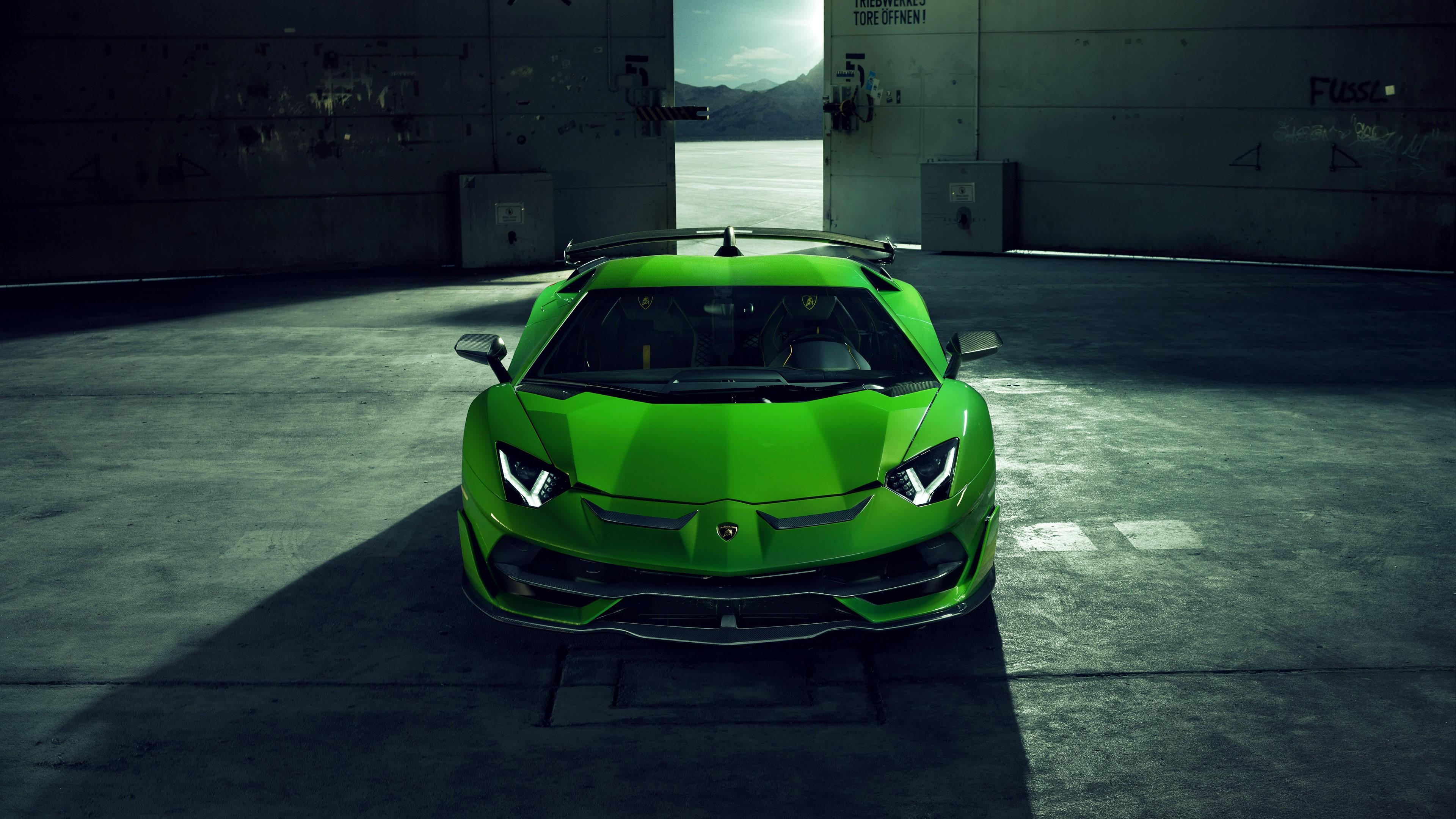 3840x2160 Wallpaper / Lamborghini Aventador SVJ, car, vehicle, supercars, hangar, Novitec, frontal view free download