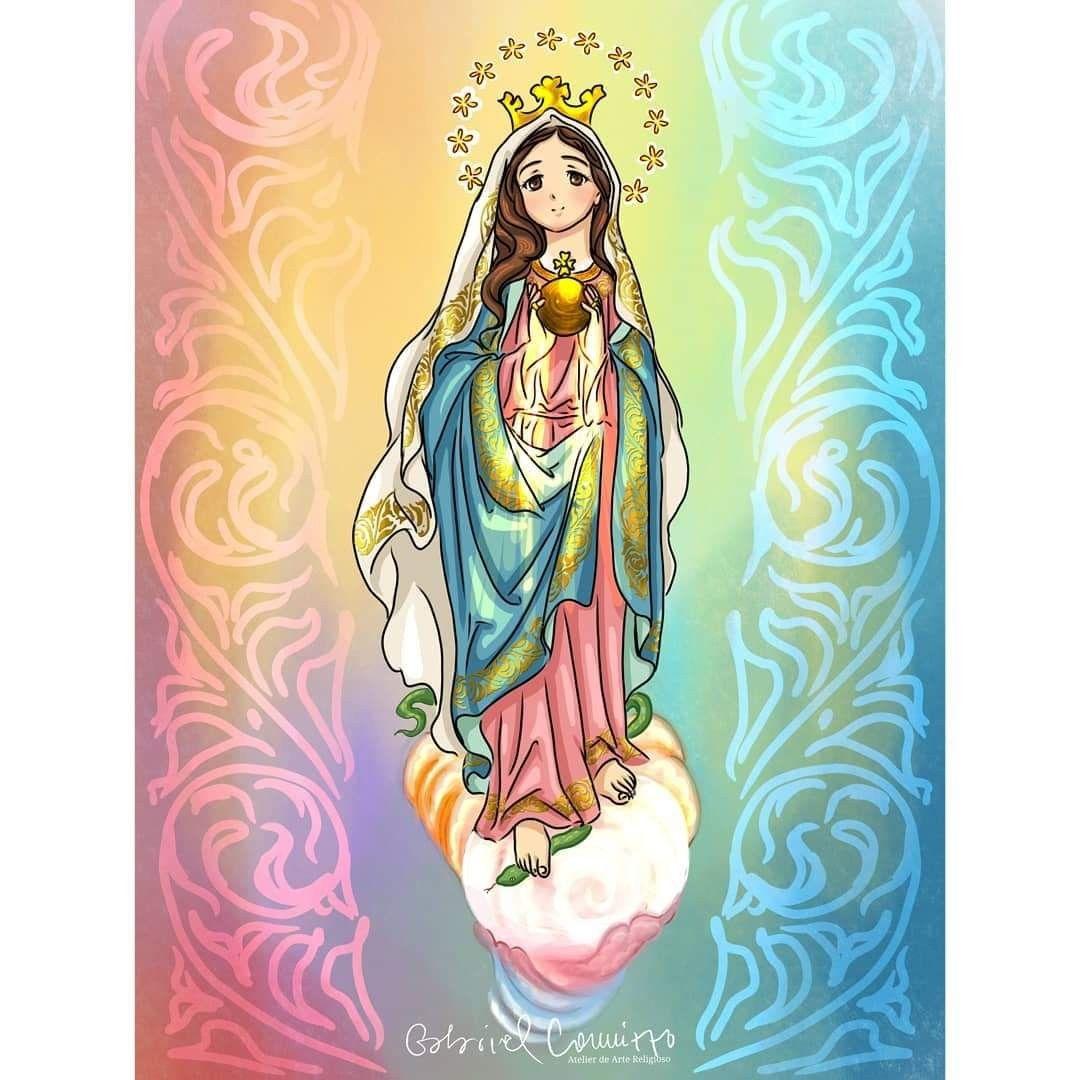 1080x1080 María Reina de las Misiones. Virgen maría dibujo, Ilustración religiosa, Arte virgen maría