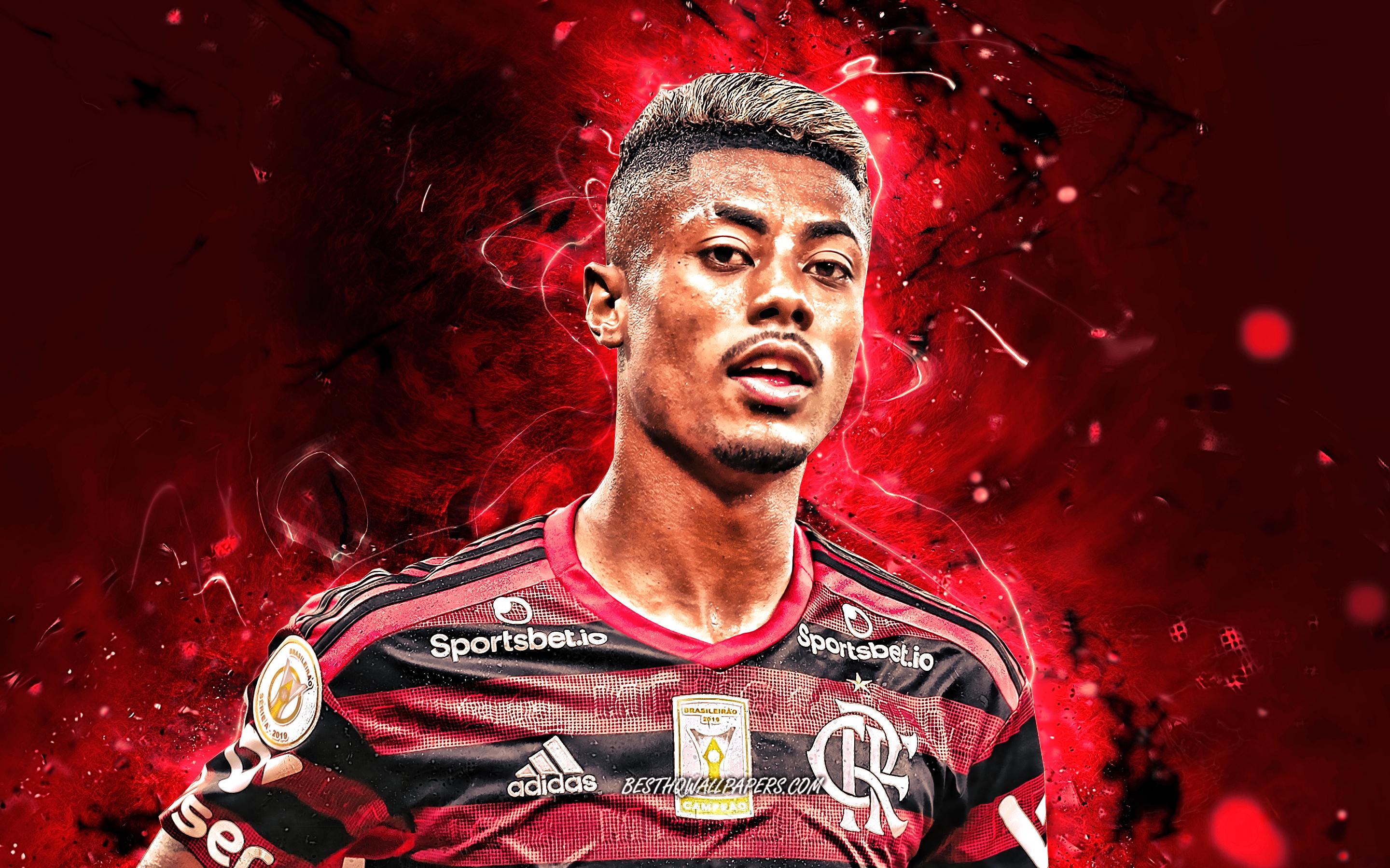 2880x1800 Download wallpaper Bruno Henrique, brazilian footballers, Flamengo FC, striker, Bruno Henrique Pinto, red neon lights, Serie A, Brazil, football, Bruno Henrique Flamengo for desktop with resolution 2880x1800. High Quality HD picture