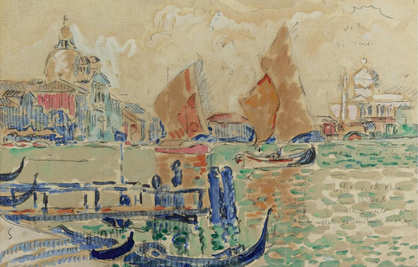 1332x850 Wallpaper figure, watercolor, View Of Venice, Paul Signac, Paul Signac image for desktop, section живопись