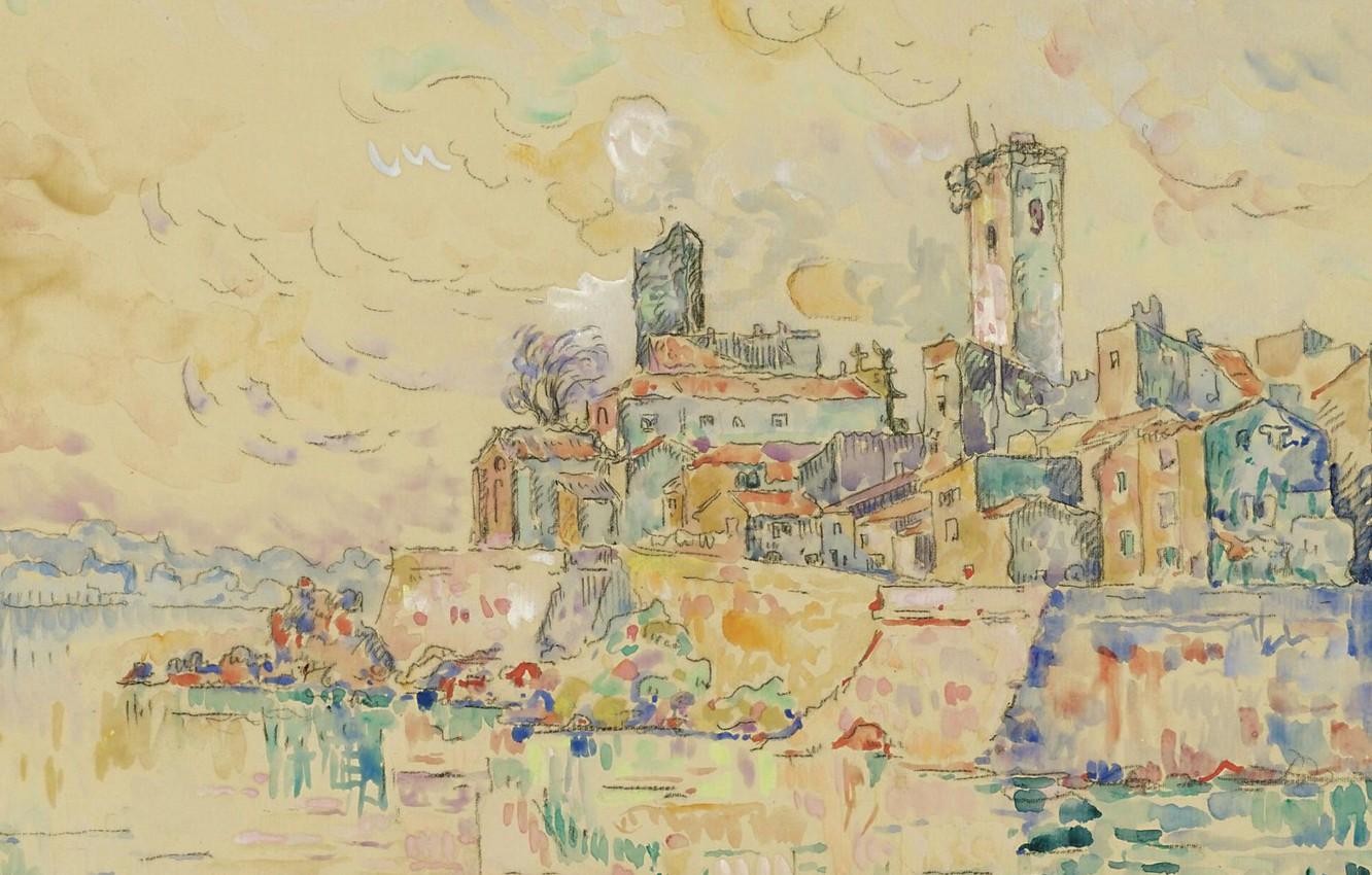 1332x850 Wallpaper figure, watercolor, Antibes, Paul Signac, Paul Signac image for desktop, section живопись