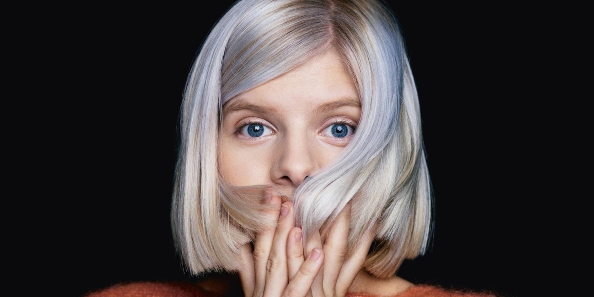 2000x1000 hair in face, singer, women, norwegian, musician, short hair, blue eyes, looking at viewer, Aurora Aksnes, white hair Gallery HD Wallpaper