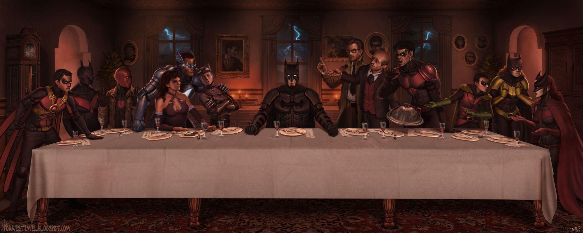 1875x750 Wallpaper Batman Last Supper, Batman, The Last Supper, Robin, Red Hood, Background Free Image