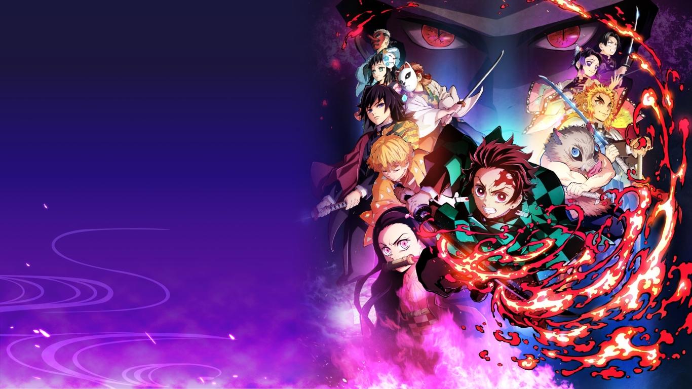 Download wallpaper Anime, online, Demon Slayer Kimetsu no Yaiba, Kimetsu no  Yaiba, Blade of Demon Destruction, The blade cleaves demons, section shonen  in resolution 1366x768