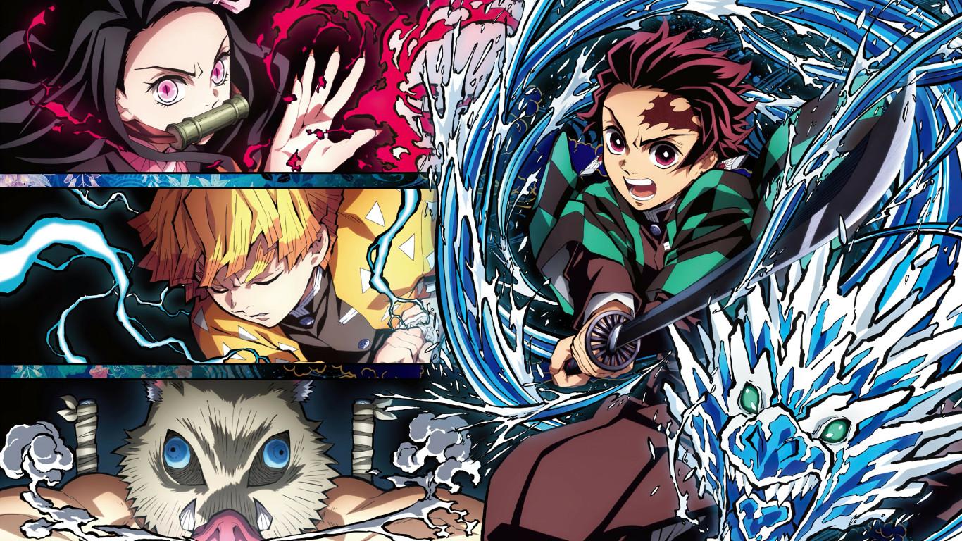 Download wallpaper Anime, online, Demon Slayer Kimetsu no Yaiba, Kimetsu no  Yaiba, Blade of Demon Destruction, The blade cleaves demons, section shonen  in resolution 1366x768