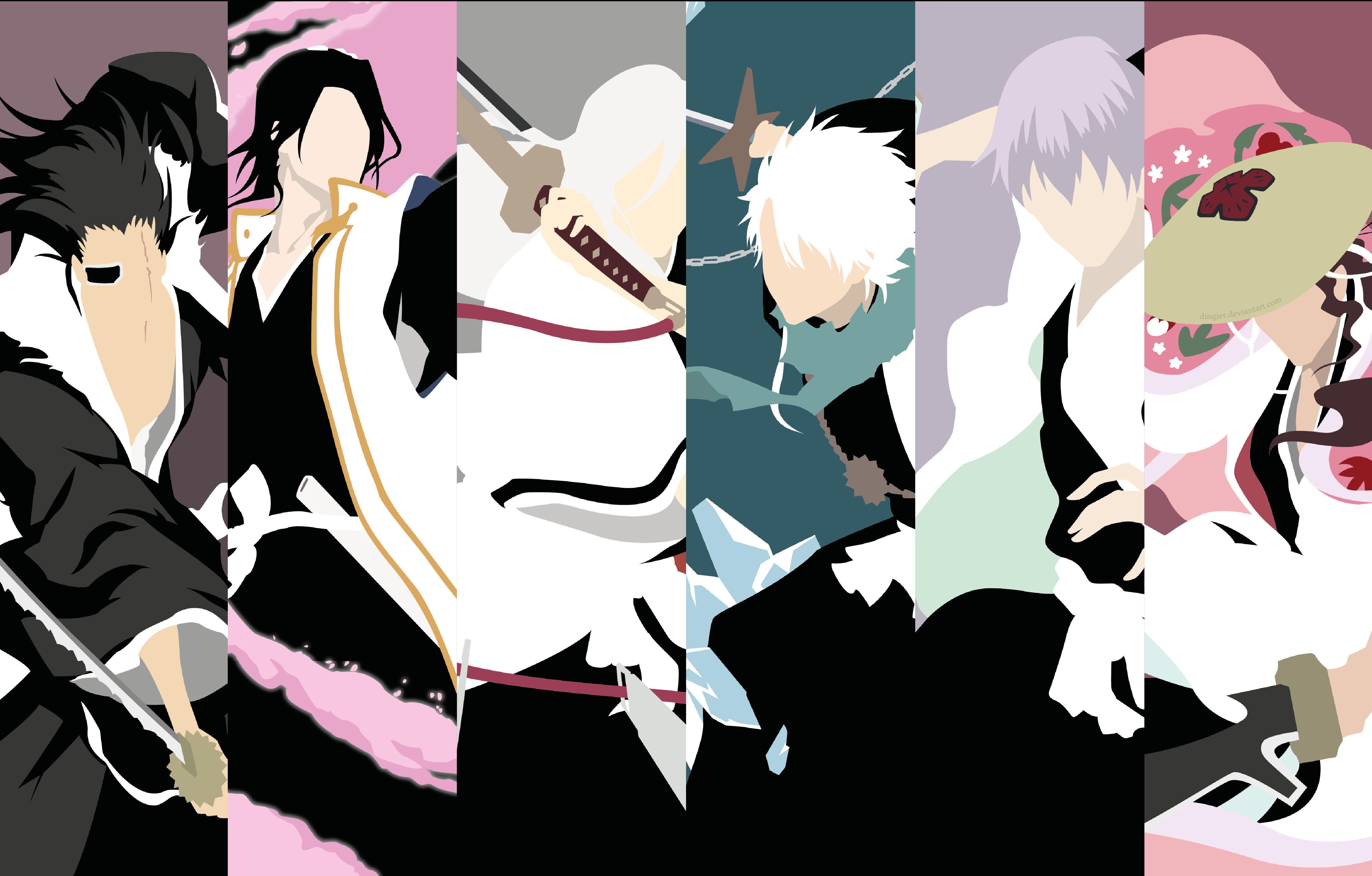 5010x3198 HD desktop wallpaper: Anime, Bleach, Byakuya Kuchiki, Kenpachi Zaraki, Jūshirō Ukitake, Shunsui Kyōraku, Tōshirō Hitsugaya, Gin Ichimaru download free picture