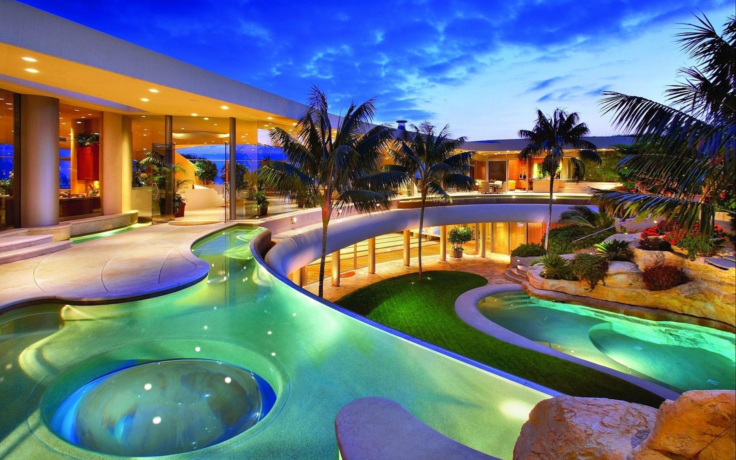 2560x1600 Luxury Beach Resort, Palm Trees, pool widescreen wallpaper. Wide