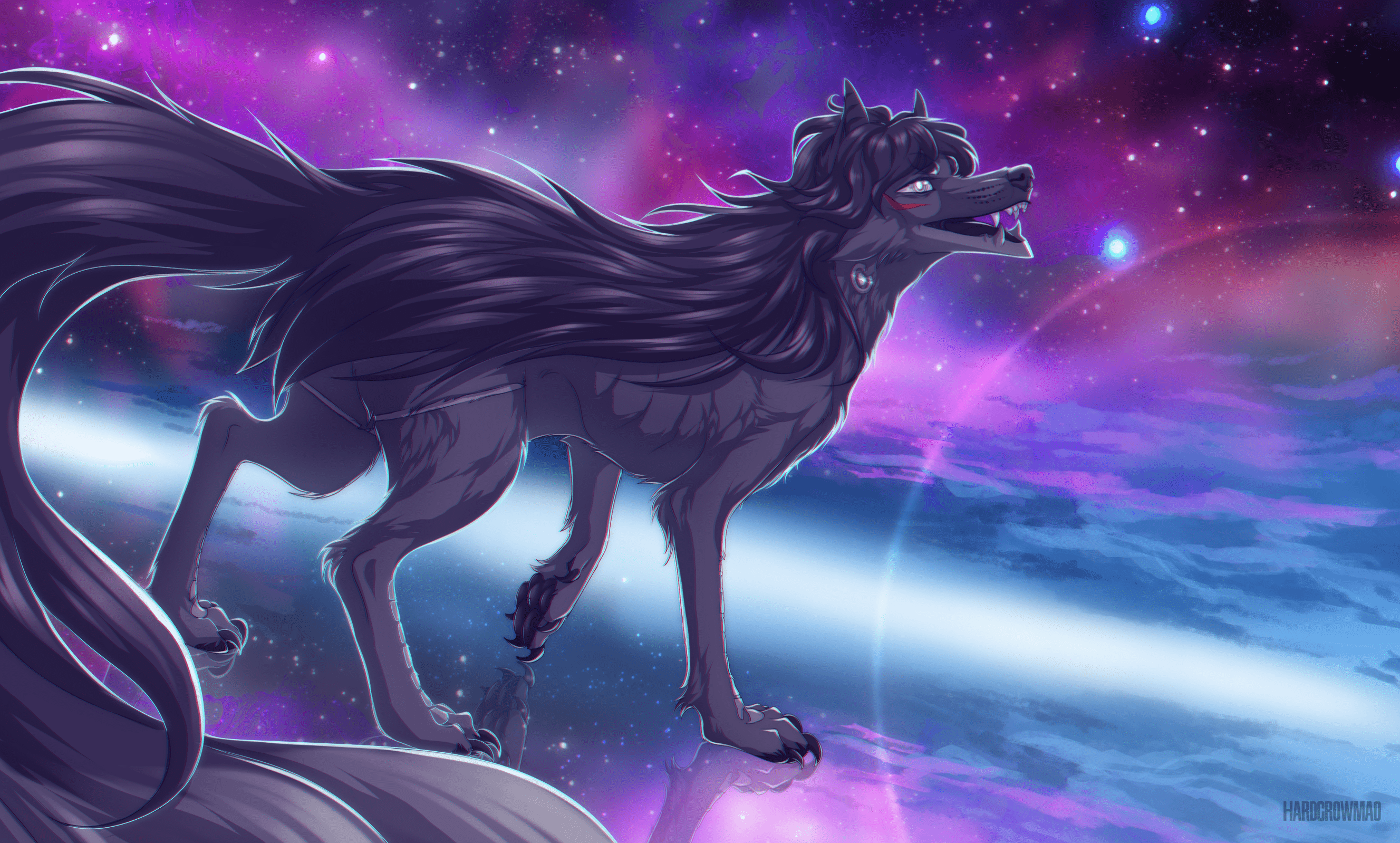 2655x1598 neon, wolf, space Gallery HD Wallpaper