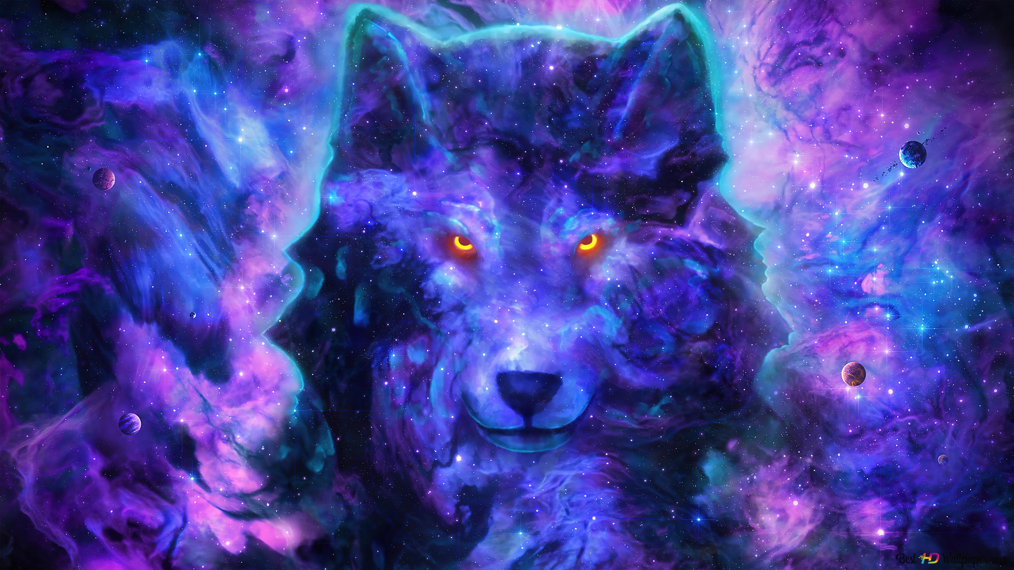 3554x1999 Wolf Spirit cosmic 4K wallpaper download