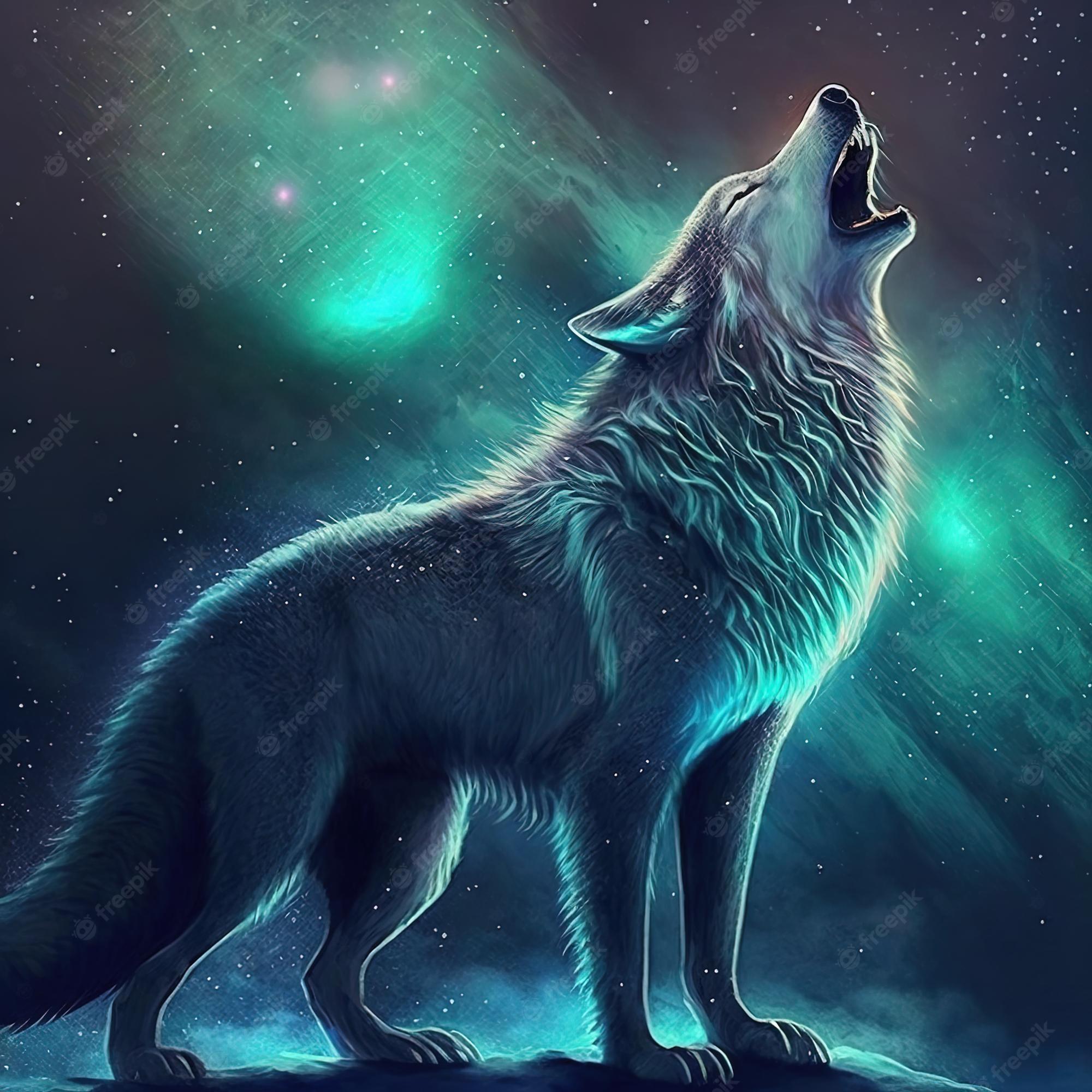 2000x2000 Premium Photo. Neon iridescent psychedelic howling wolf generative ai not based on any actual scene or pattern