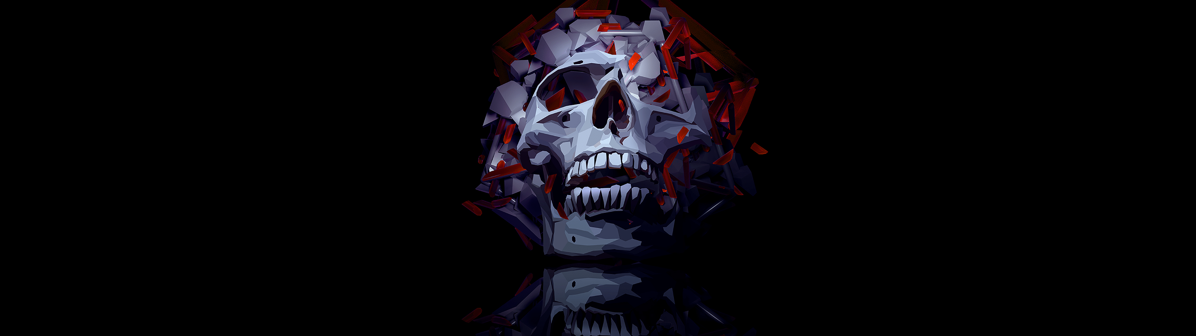 3840x1080 Skull Wallpaper 4K, Low Poly, Artwork, Black Dark