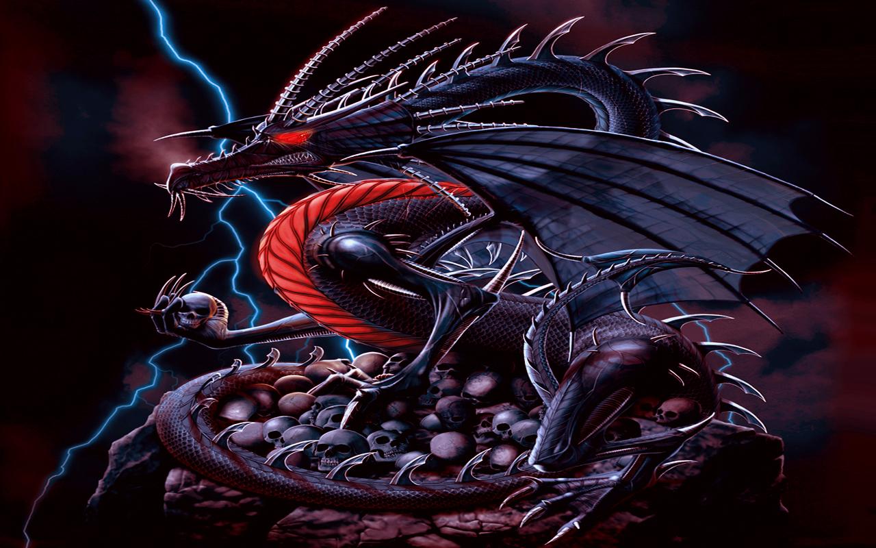 1280x800 HD desktop wallpaper: Fantasy, Lightning, Dragon, Skull download free picture