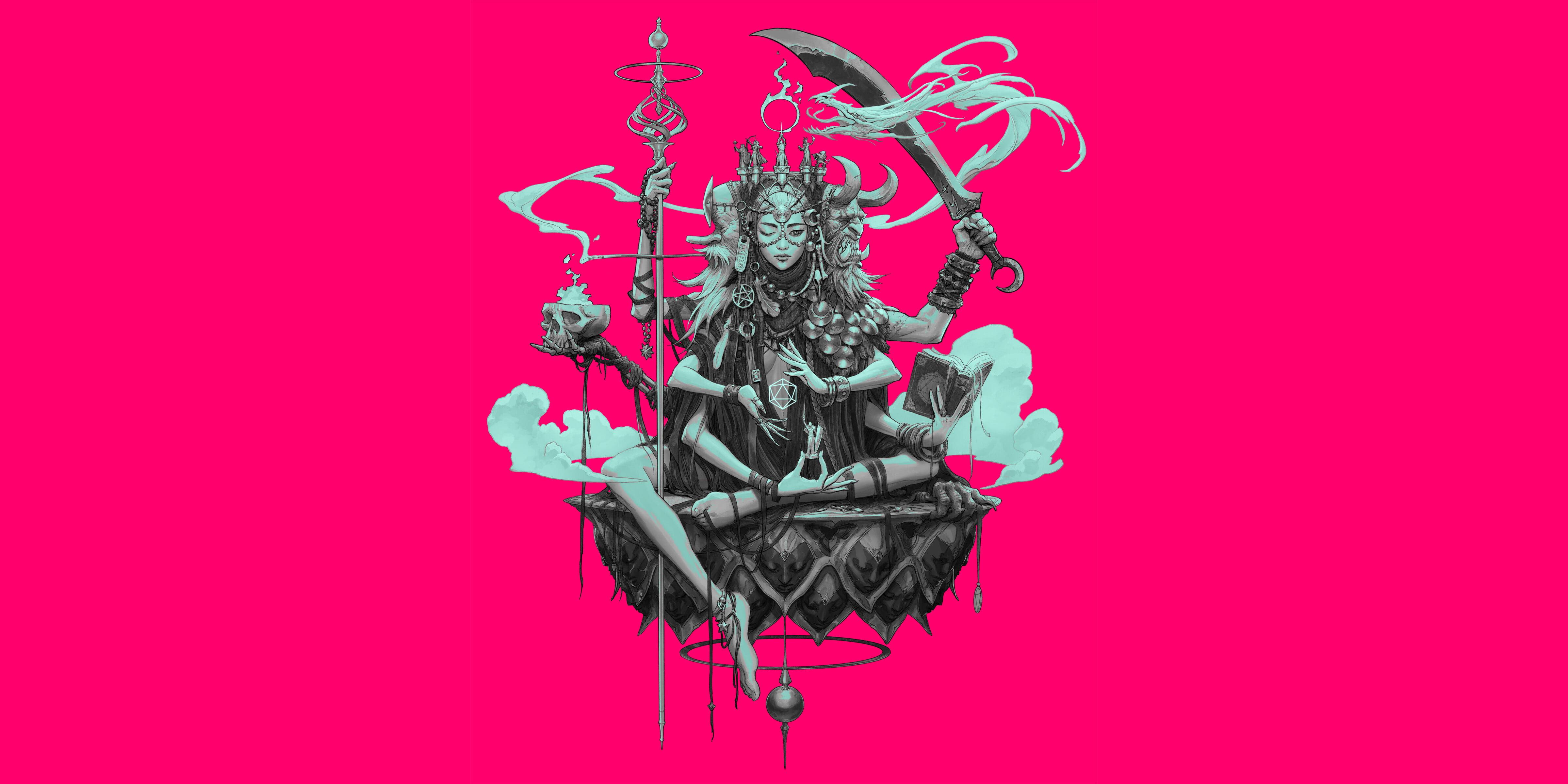 4800x2400 Wallpaper / skull, fantasy art, 4K, horns, Jason Chan, dragon, sword free download