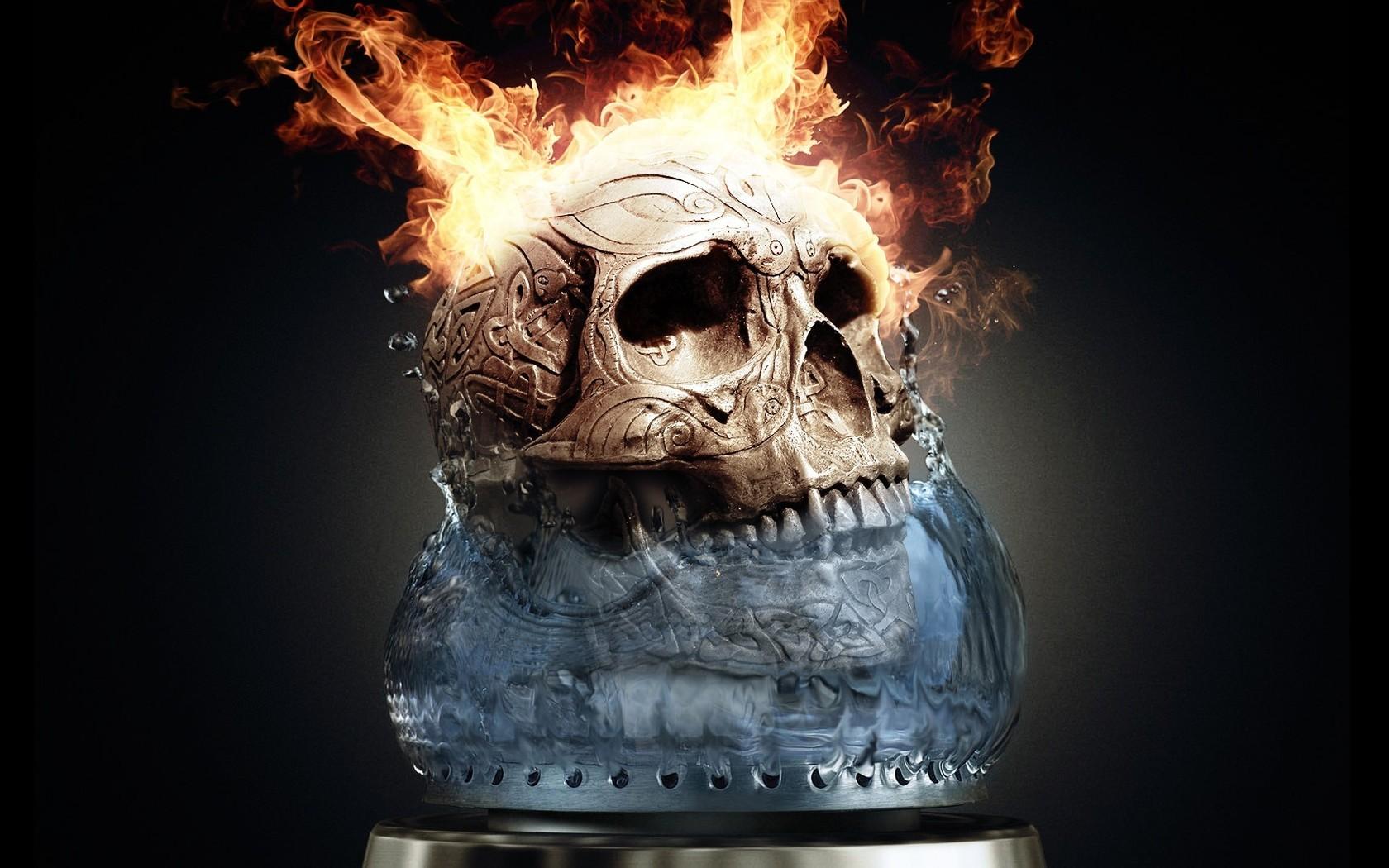 1680x1050 Download Fire Flame Dark Skull Wallpaper